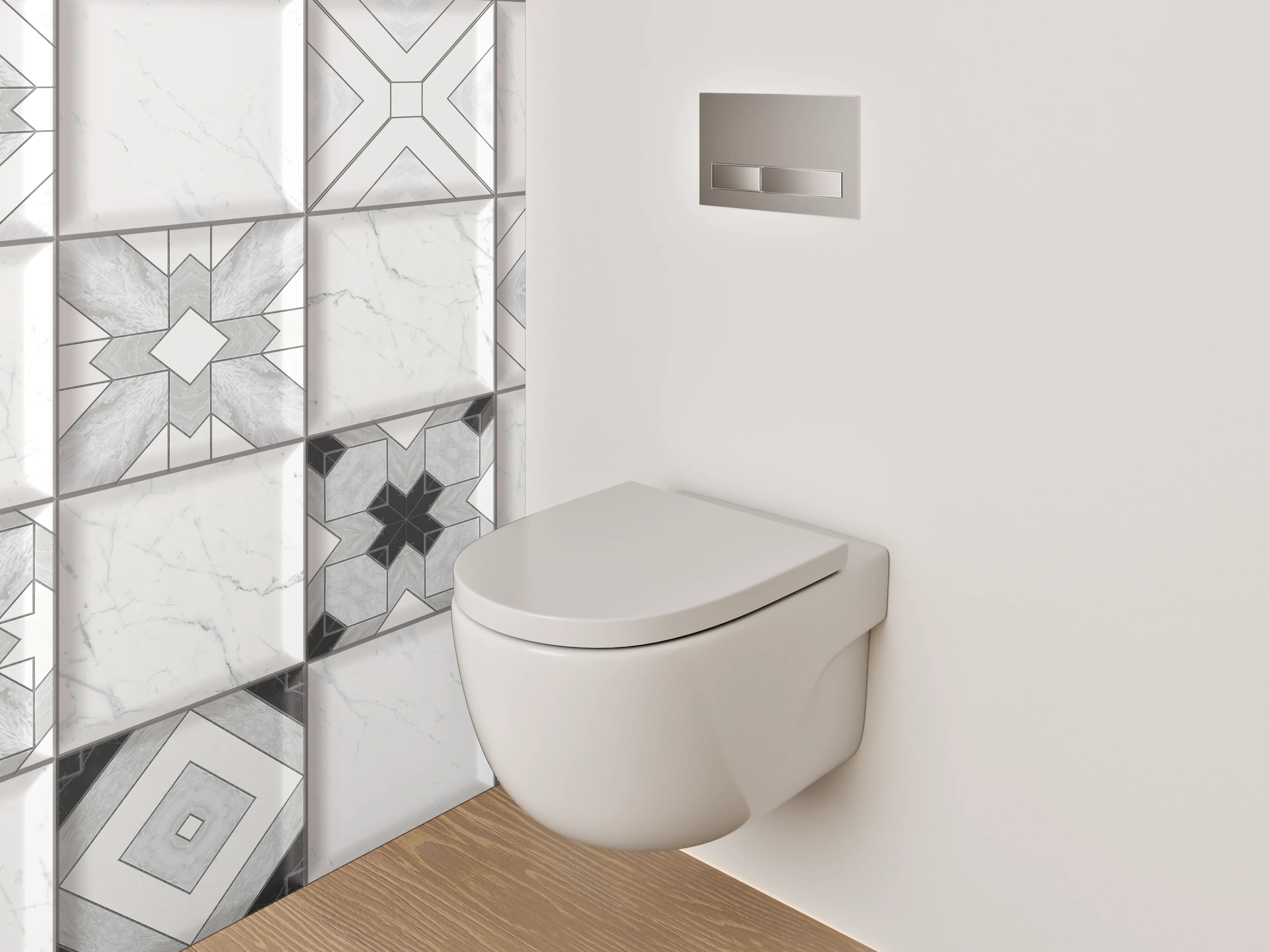 WC-Rückwand - Weiß-graue Marmor-Mosaik Fliesenmuster