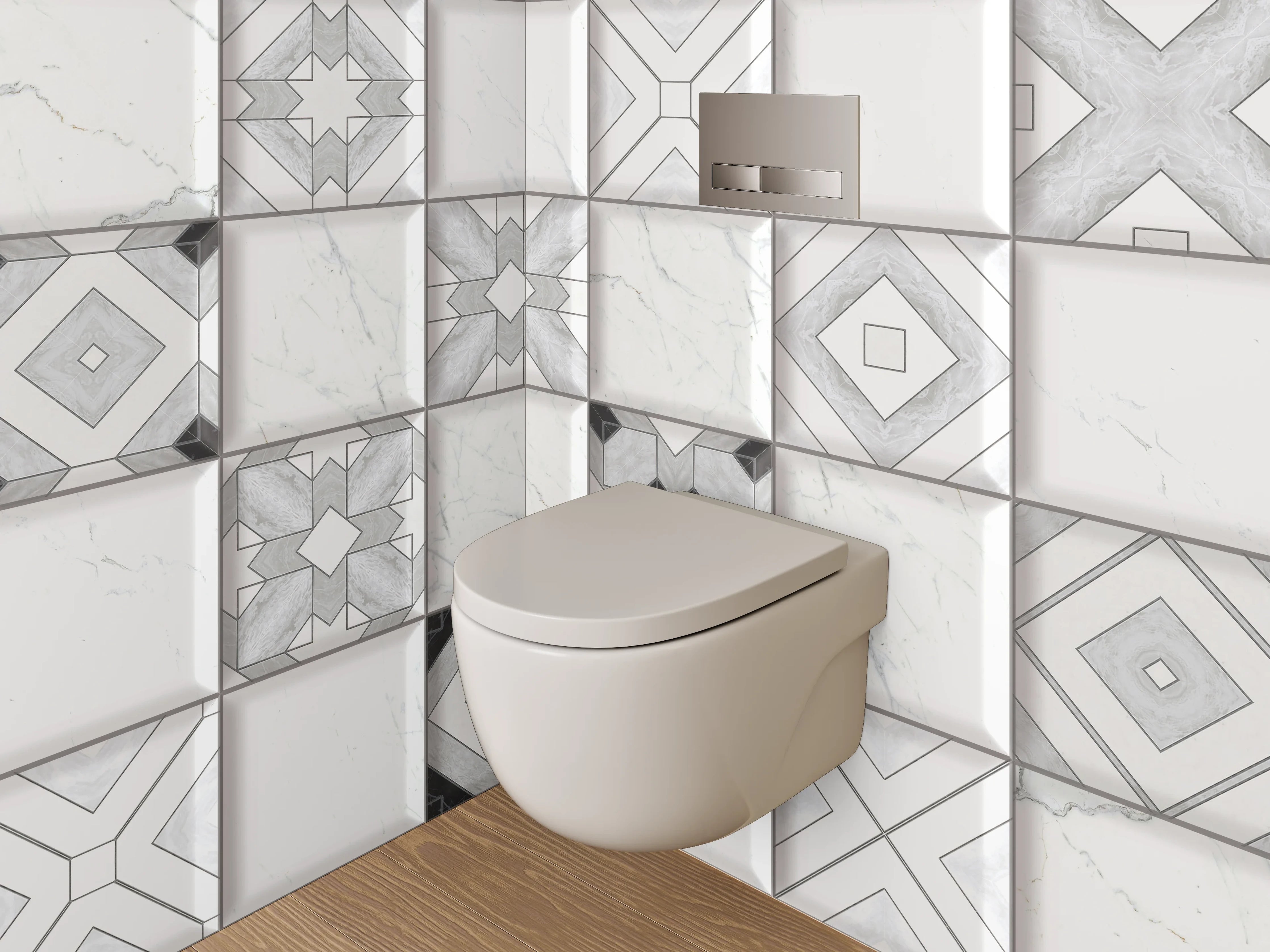WC-Rückwand - Weiß-graue Marmor-Mosaik Fliesenmuster