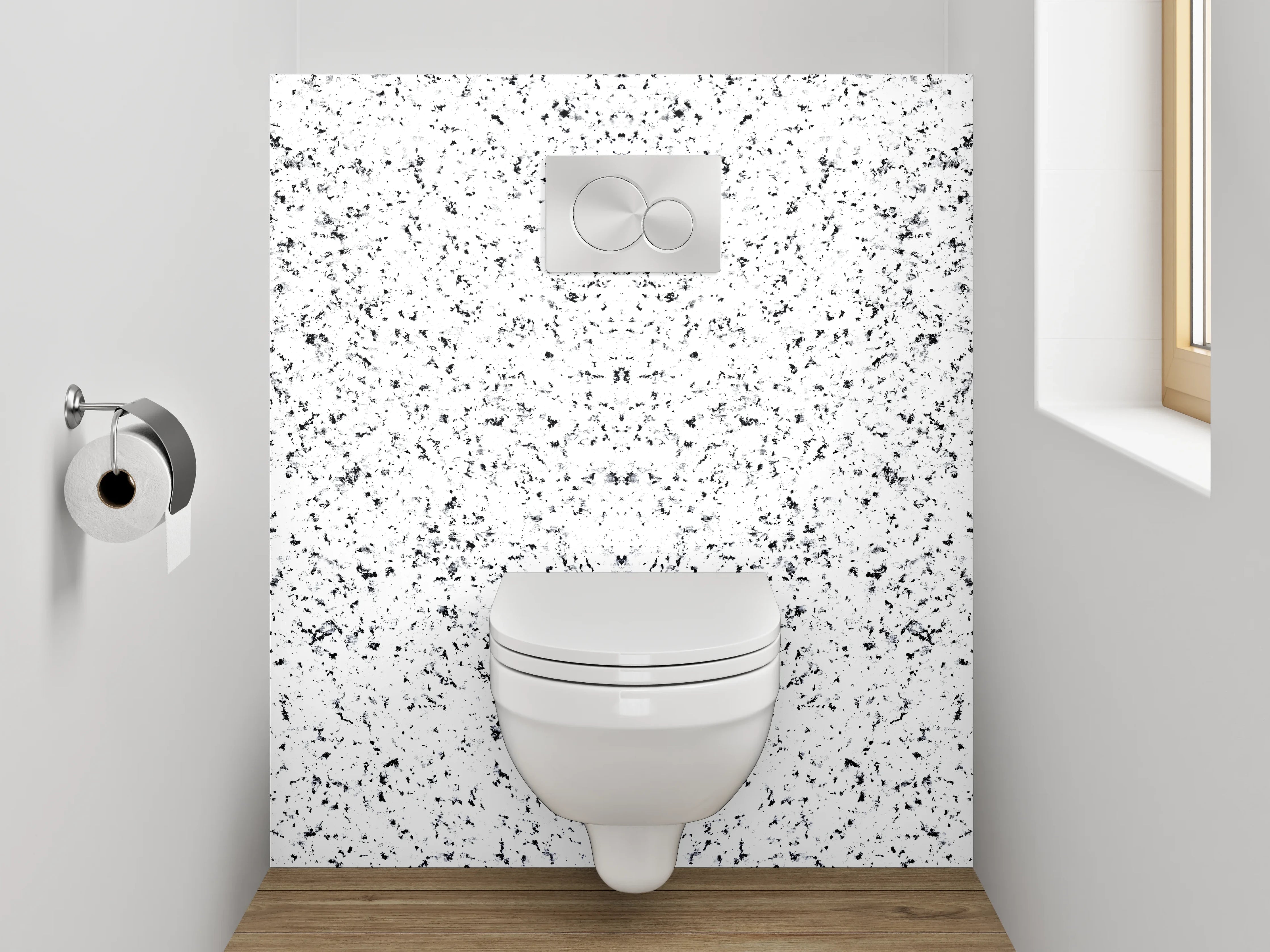 WC-Rückwand - Weiß-graue Marmor Sprenkel Optik