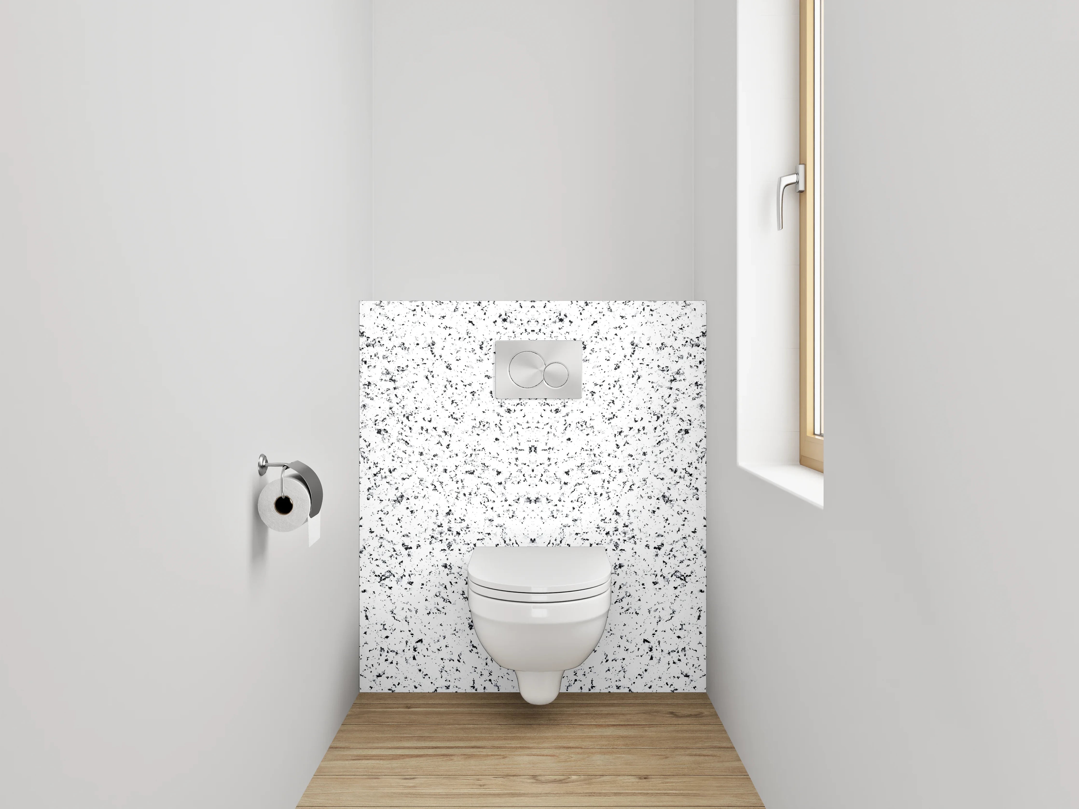 WC-Rückwand - Weiß-graue Marmor Sprenkel Optik