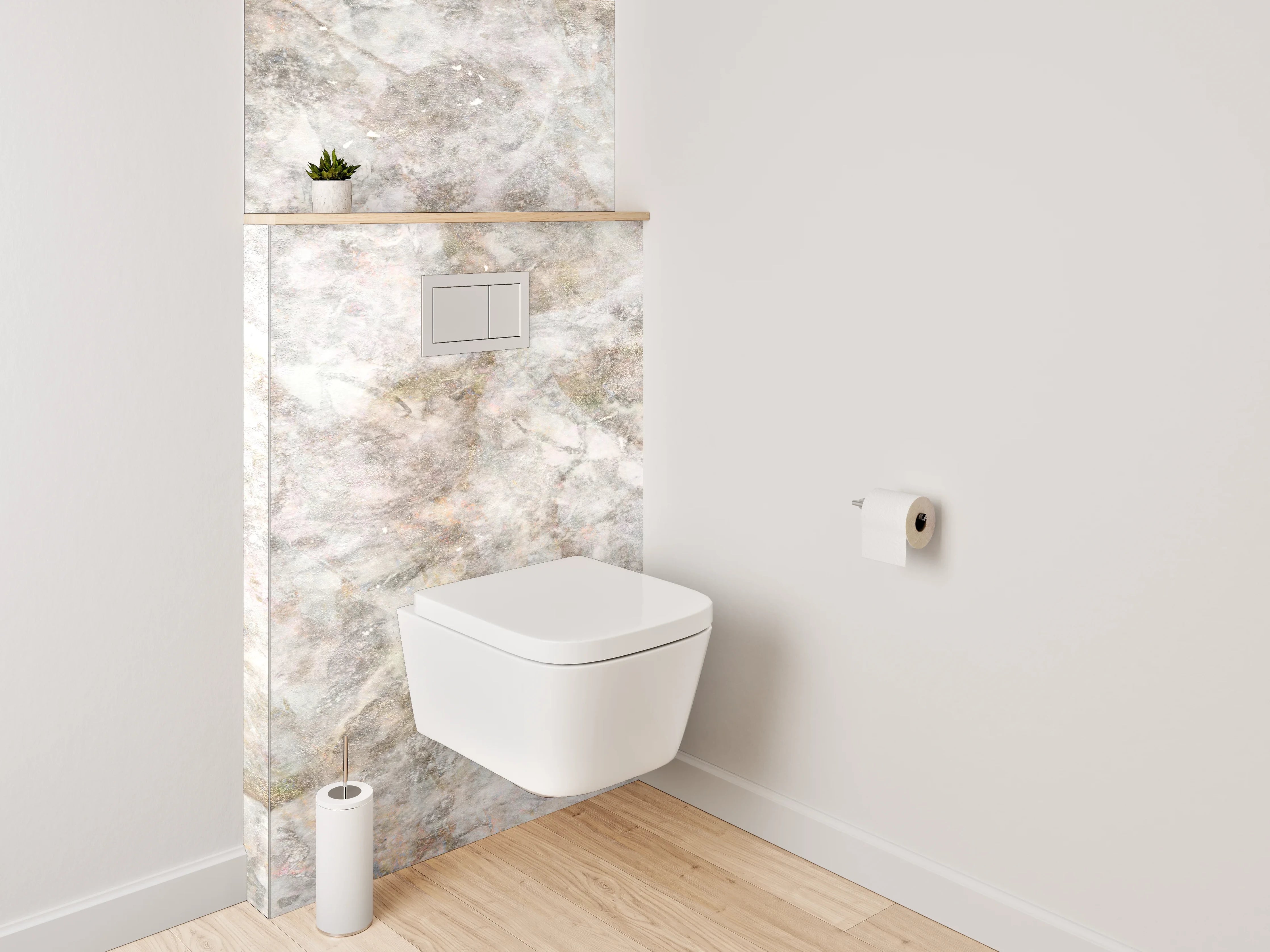 WC-Rückwand - Weiß-graue Marmoroptik Deluxe