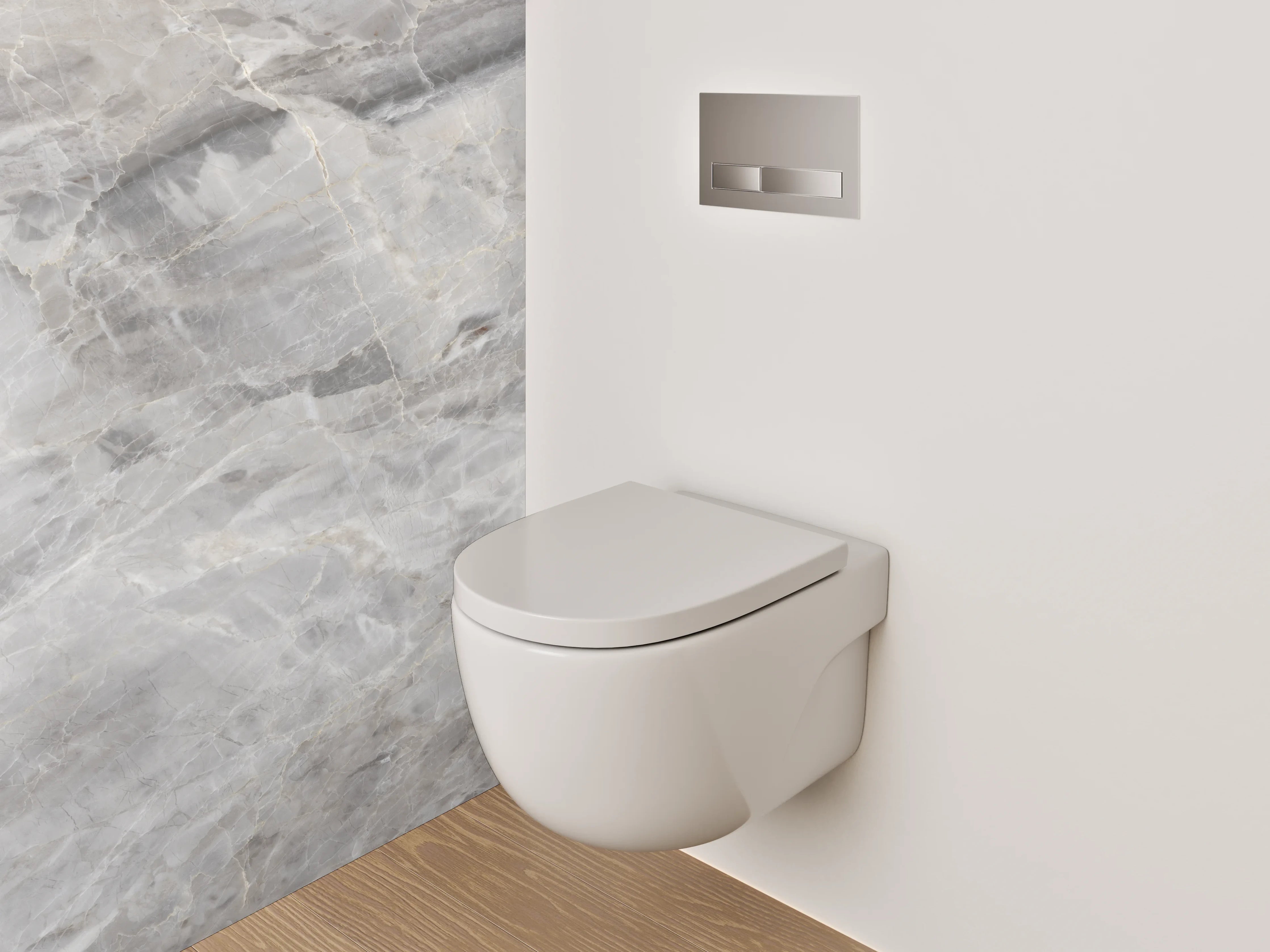 WC-Rückwand - Weiß-graue Marmoroptik Fliesen