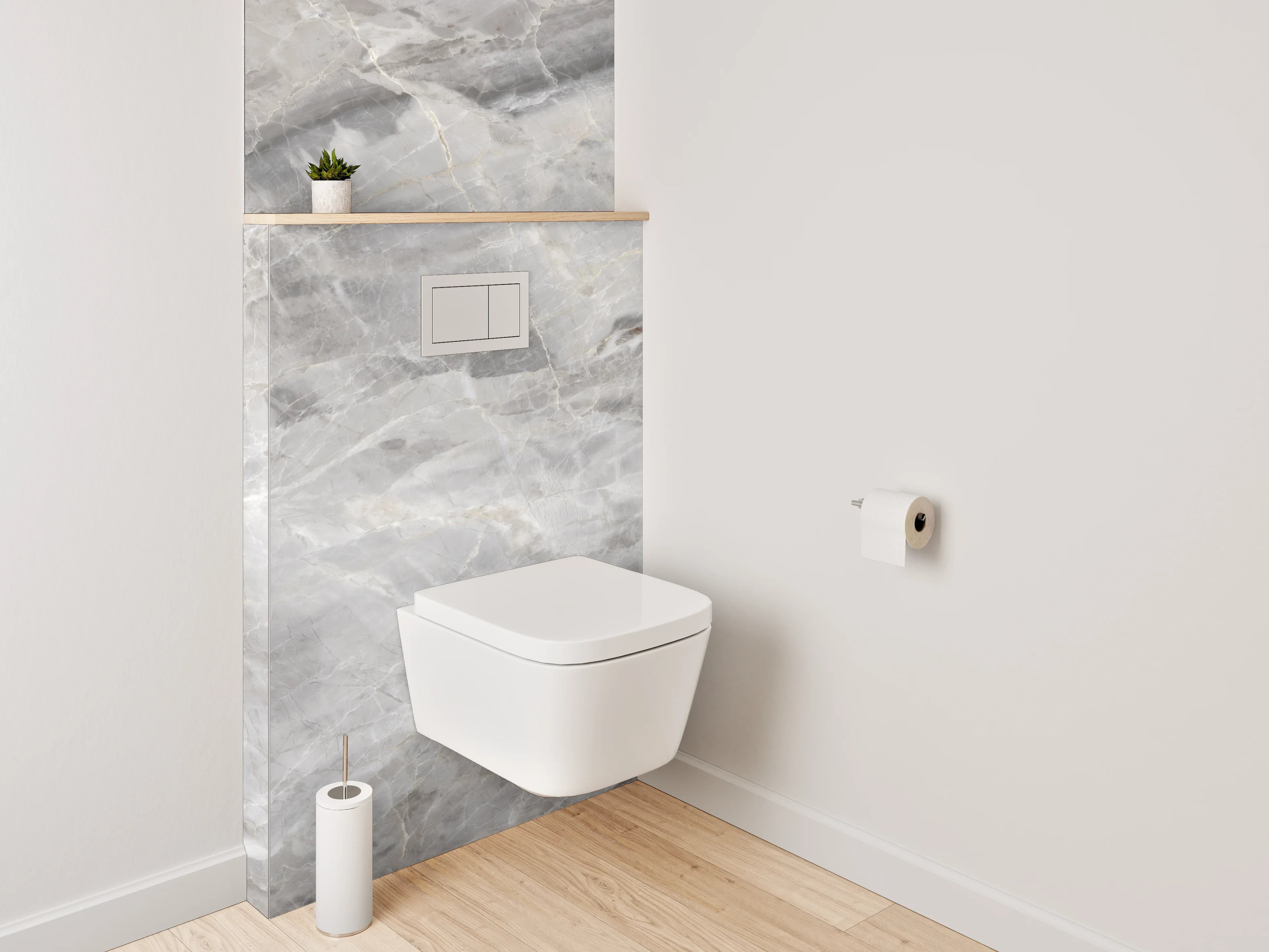 WC-Rückwand - Weiß-graue Marmoroptik Fliesen