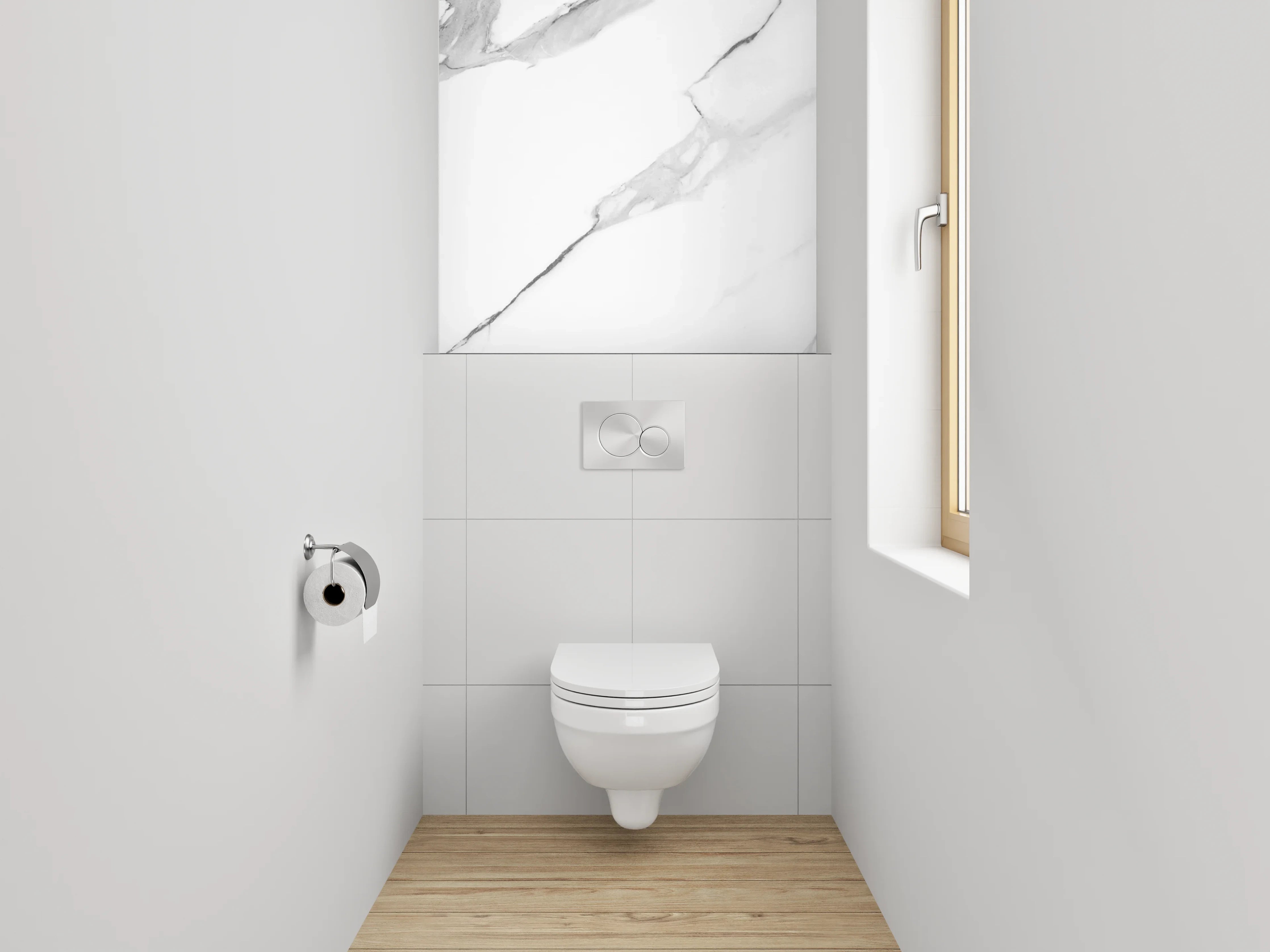 WC-Rückwand - Weiß-graue Marmoroptik Modern