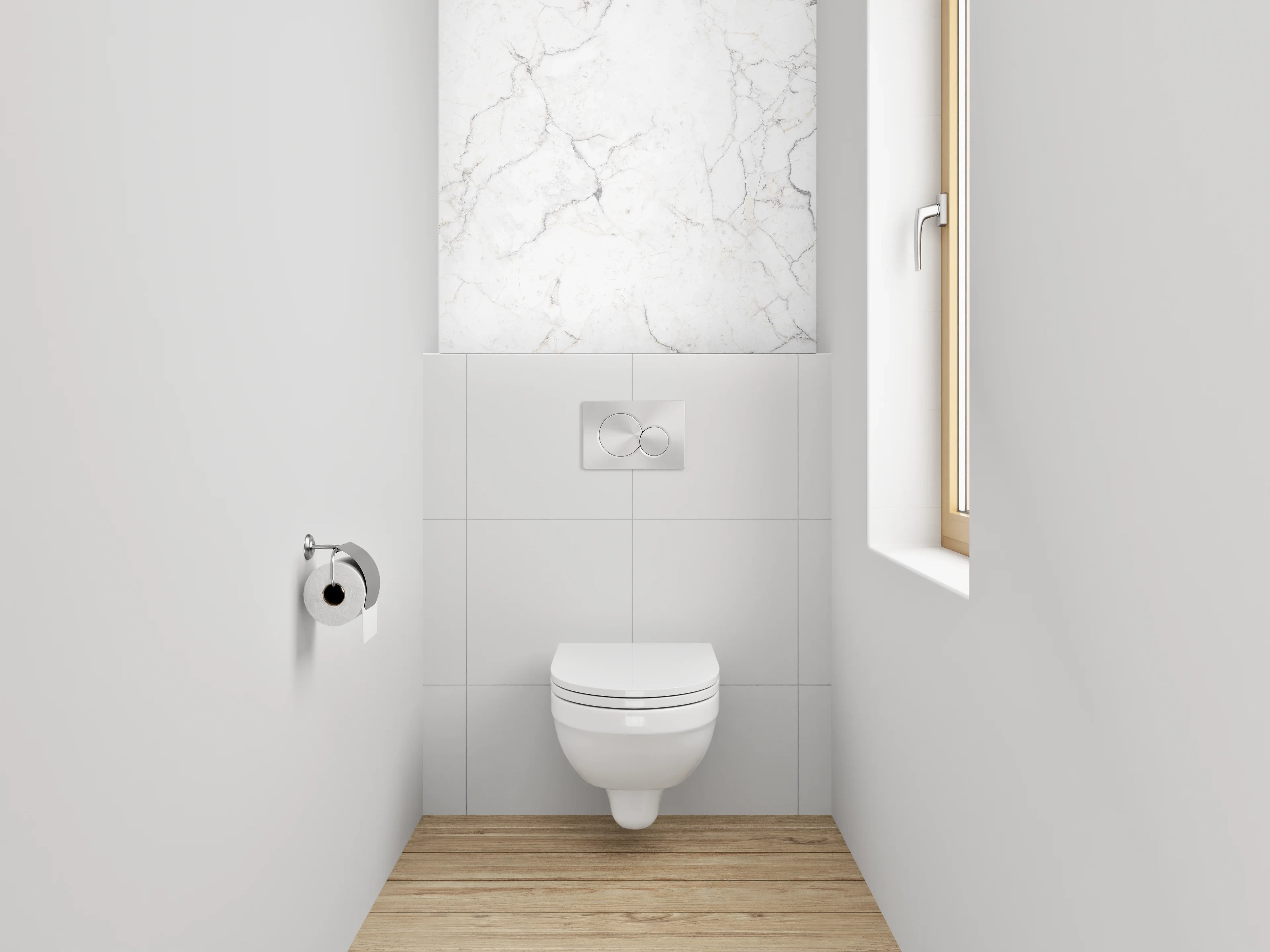 WC-Rückwand - Weiß-graue Marmoroptik – Eleganz pur