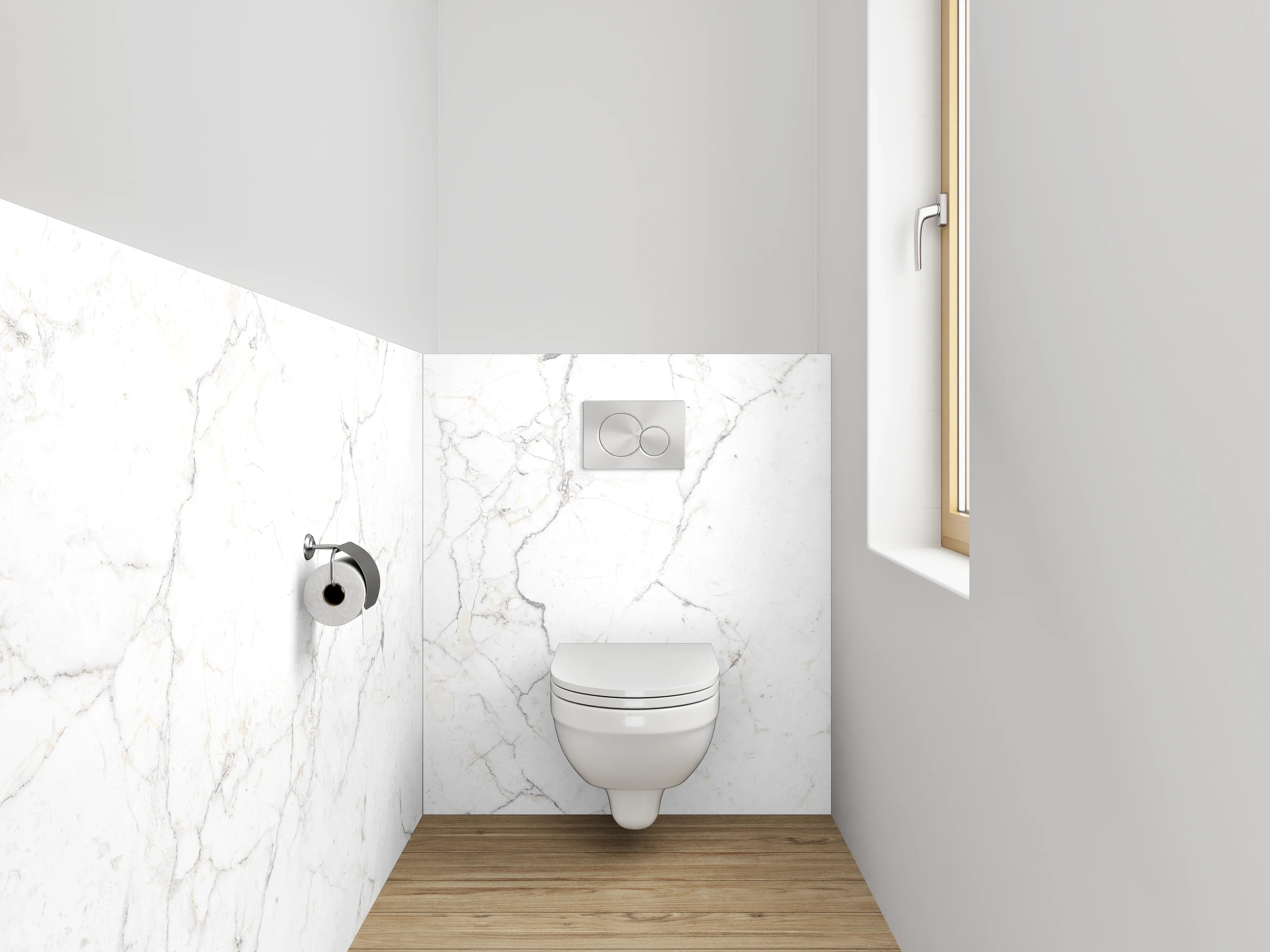 WC-Rückwand - Weiß-graue Marmoroptik – Eleganz pur
