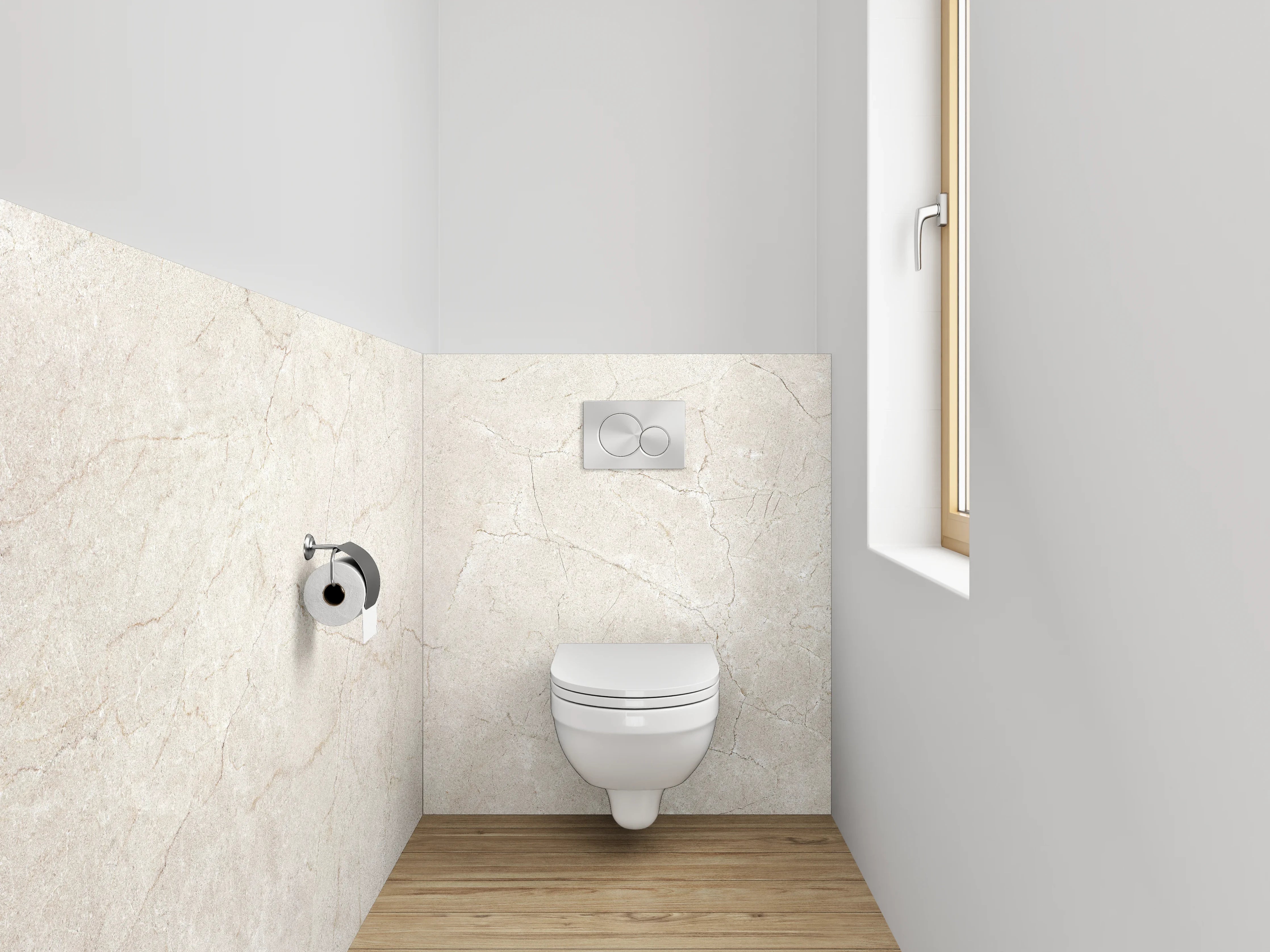 WC-Rückwand - Weiß-graue Marmoroptik edel glänzend