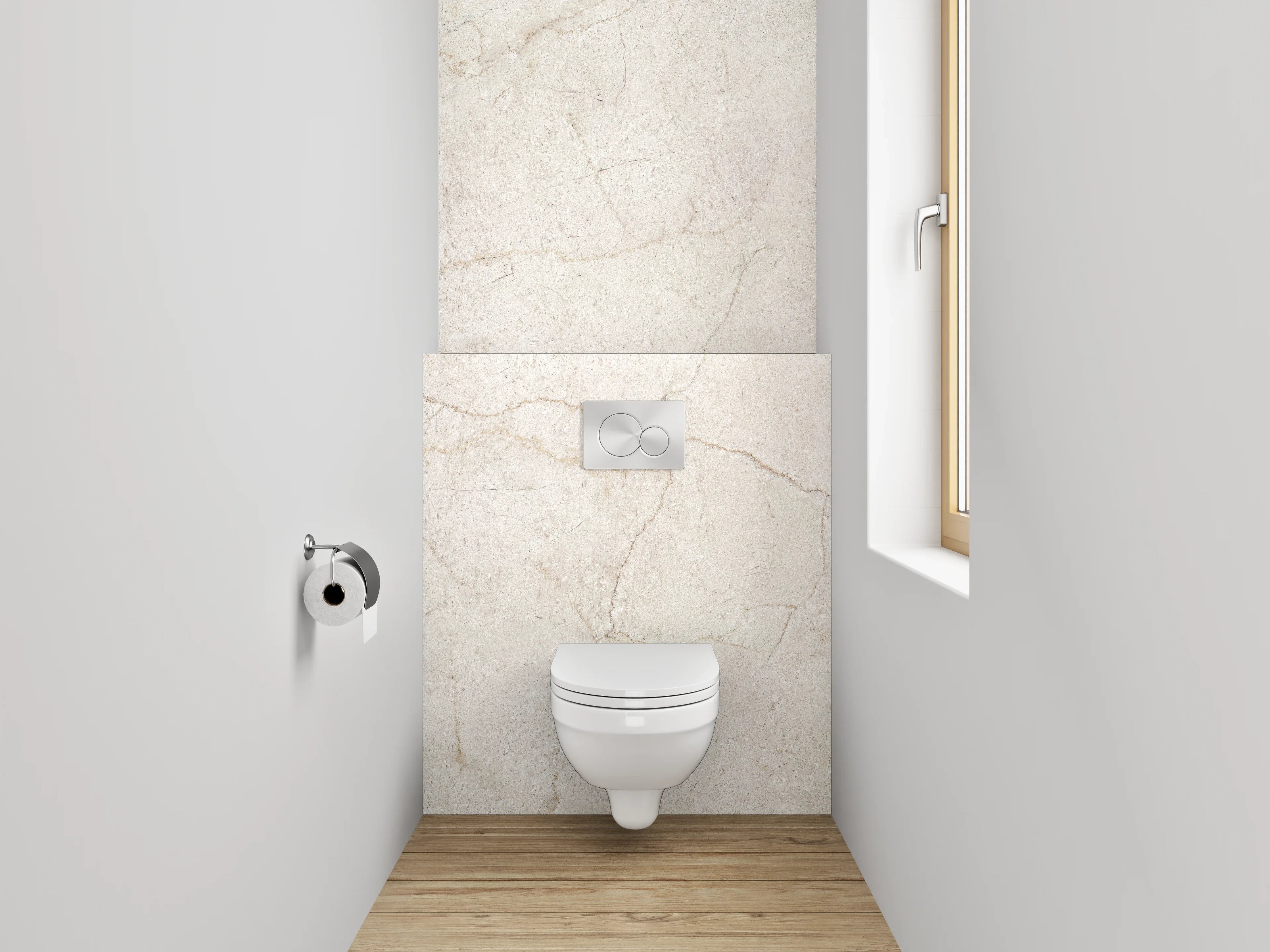 WC-Rückwand - Weiß-graue Marmoroptik edel glänzend