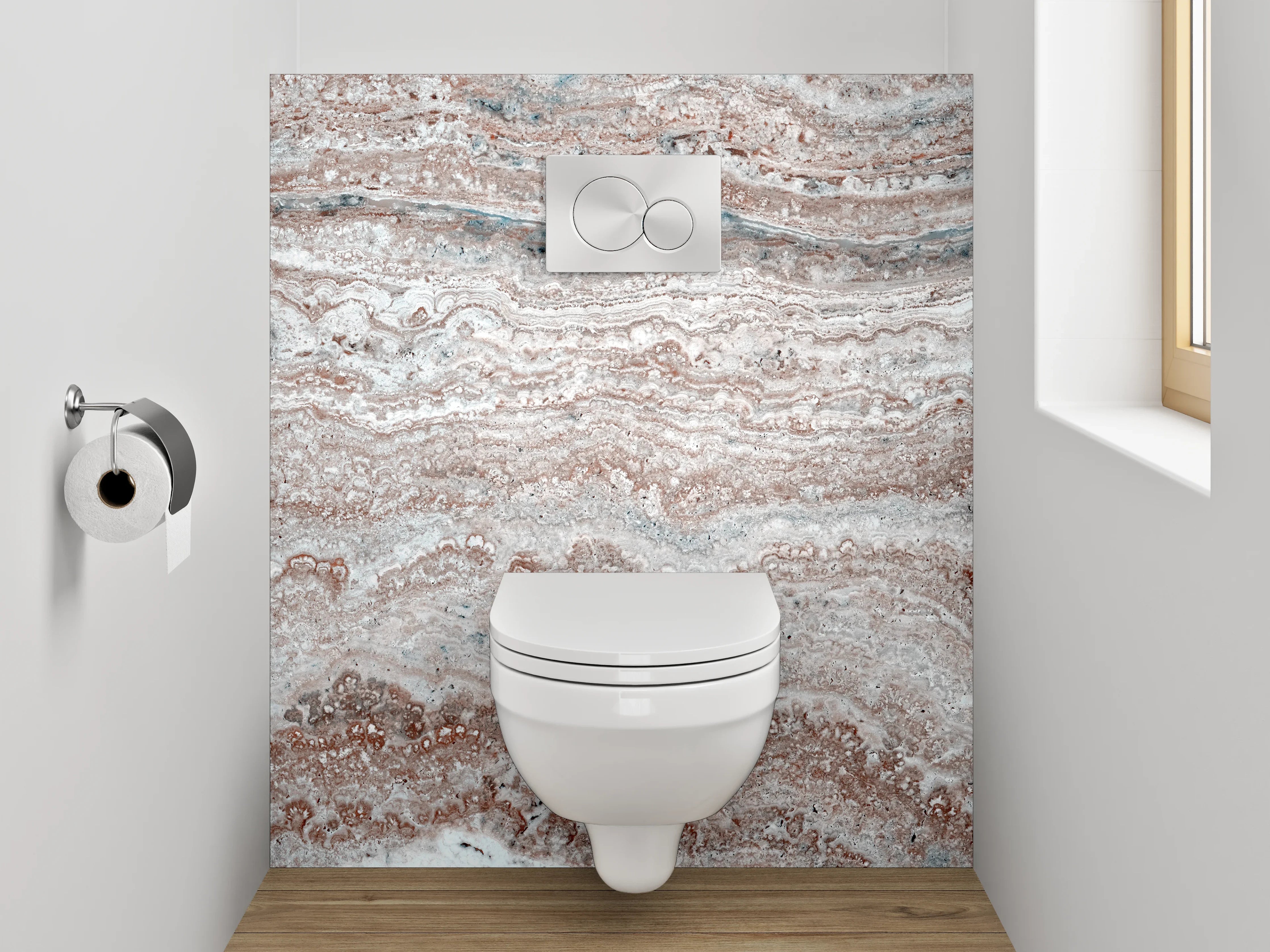 WC-Rückwand - Weiß-graue Marmorstruktur Wanddekor