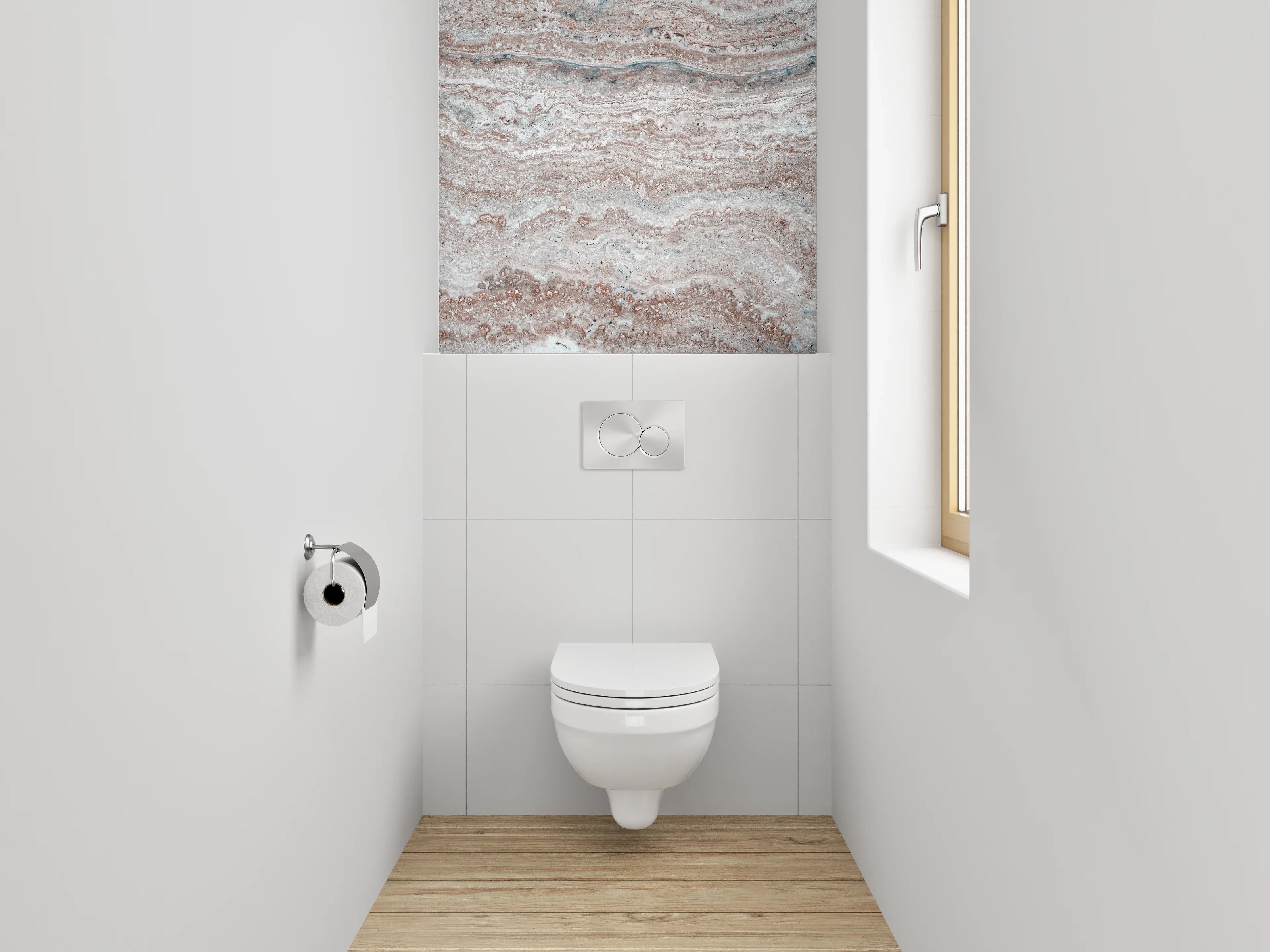 WC-Rückwand - Weiß-graue Marmorstruktur Wanddekor