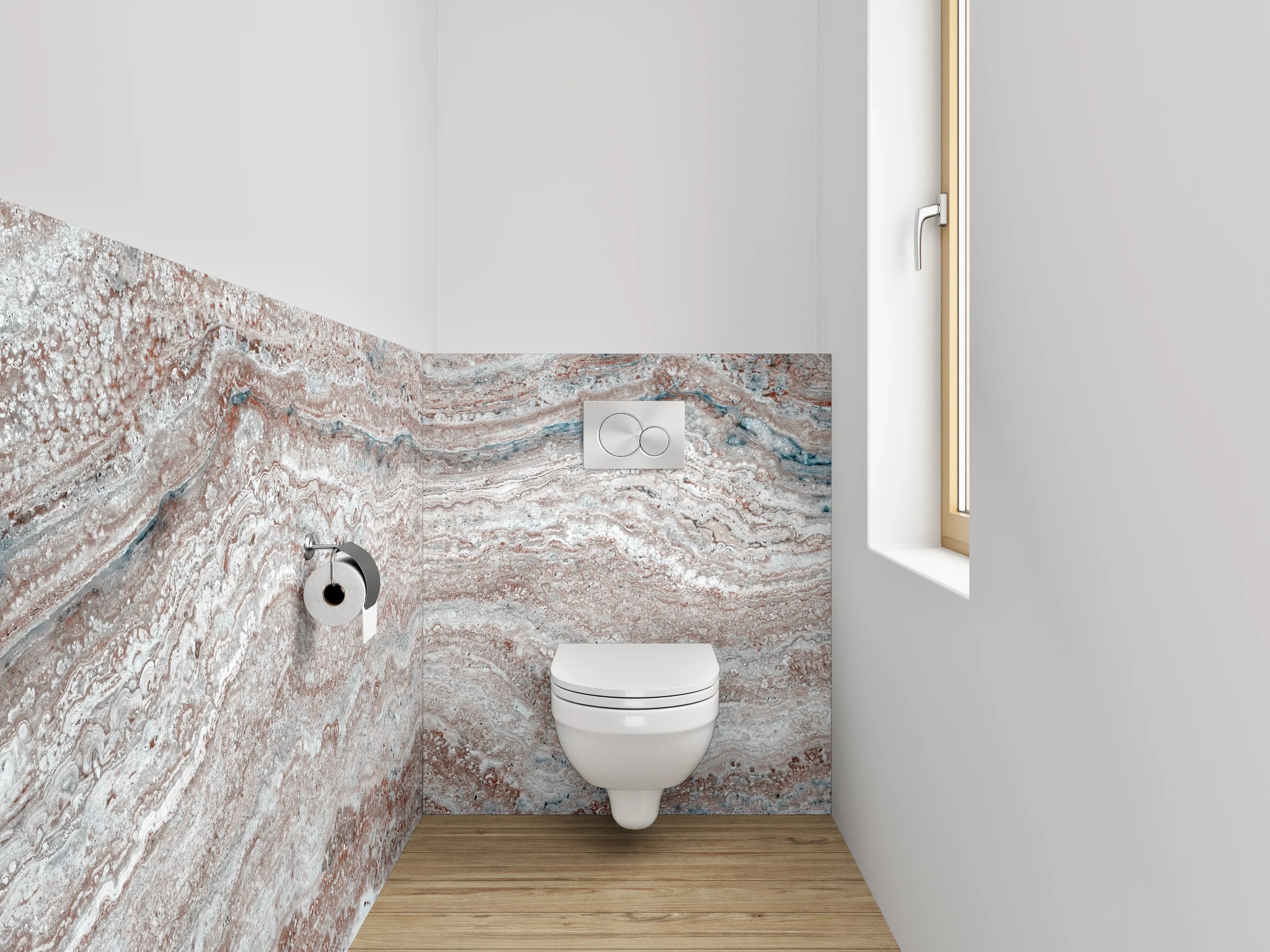 WC-Rückwand - Weiß-graue Marmorstruktur Wanddekor