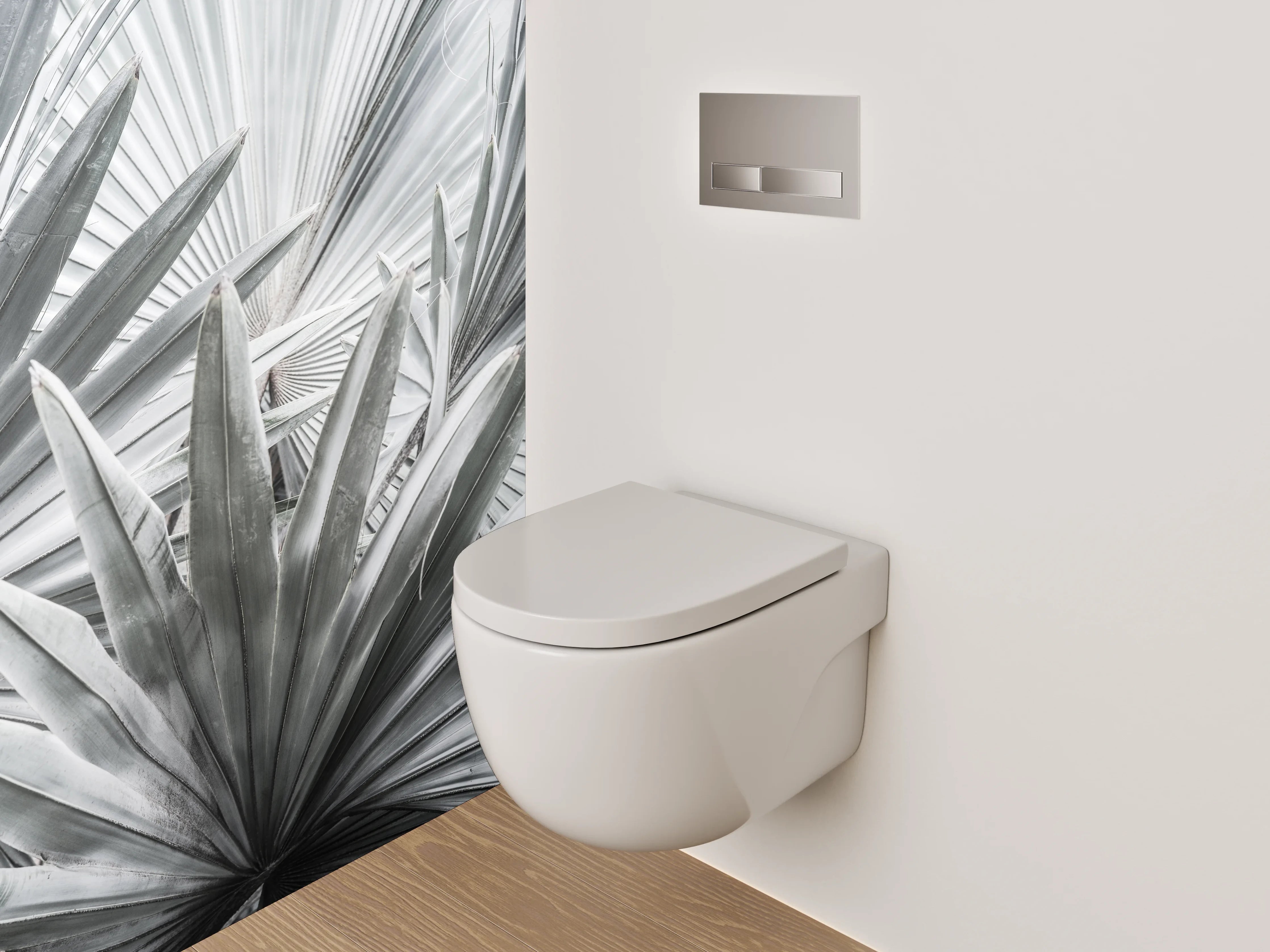 WC-Rückwand - Weiß-graue Palmenblätter Fotomotiv
