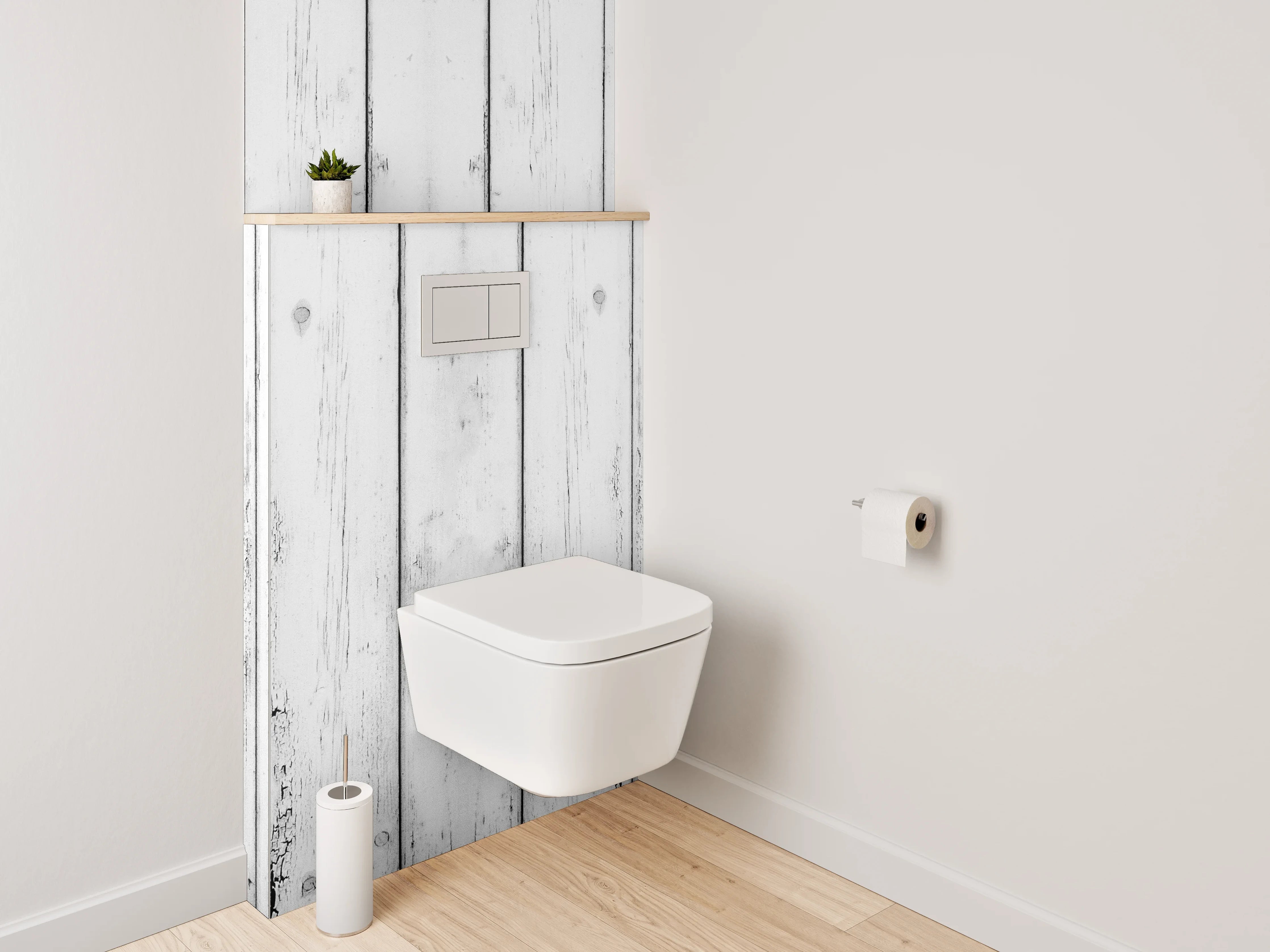 WC-Rückwand - Weiß-graue Vintage-Holzoptik