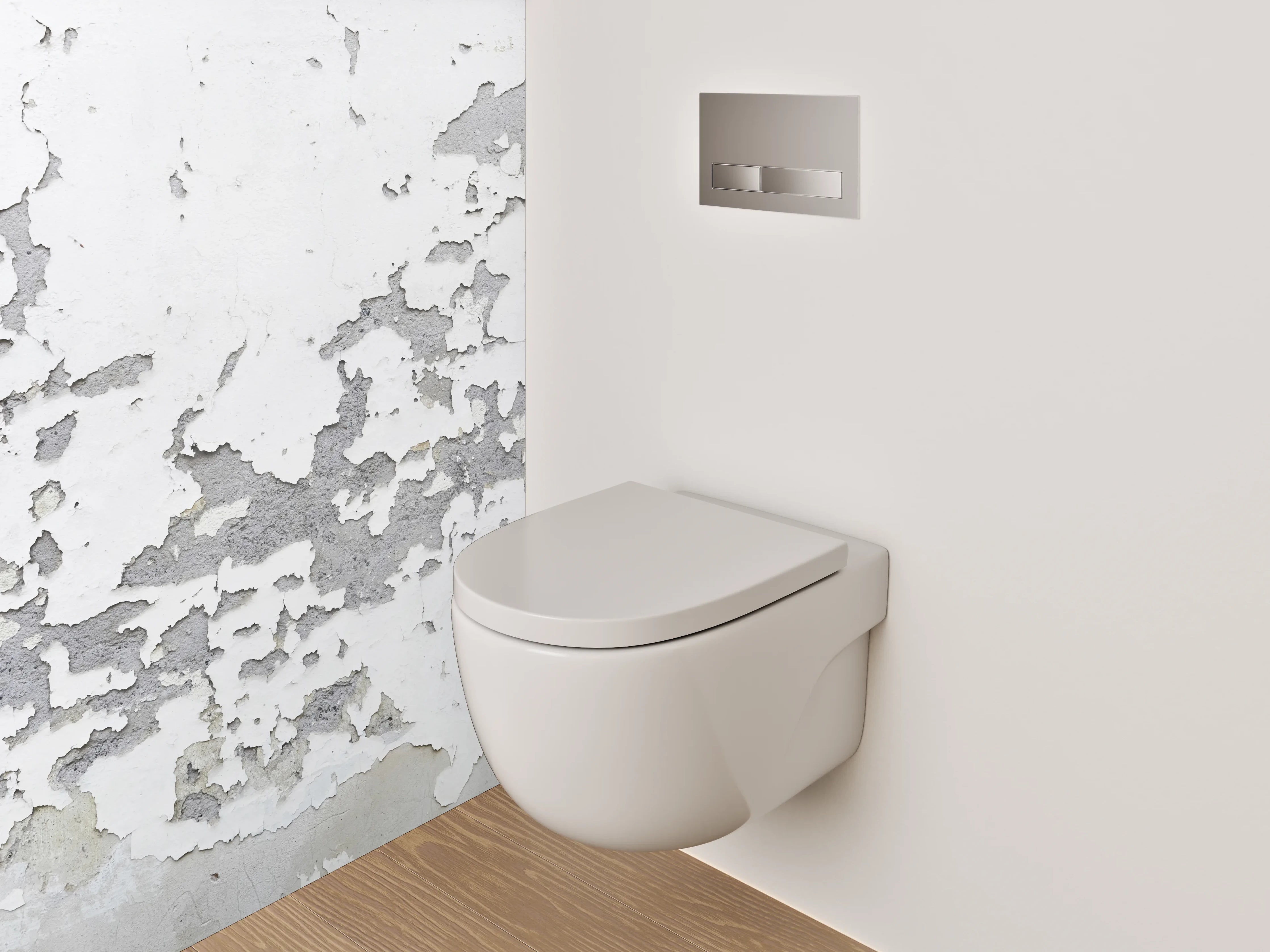 WC-Rückwand - Weiß-graue Vintage-Putzstruktur