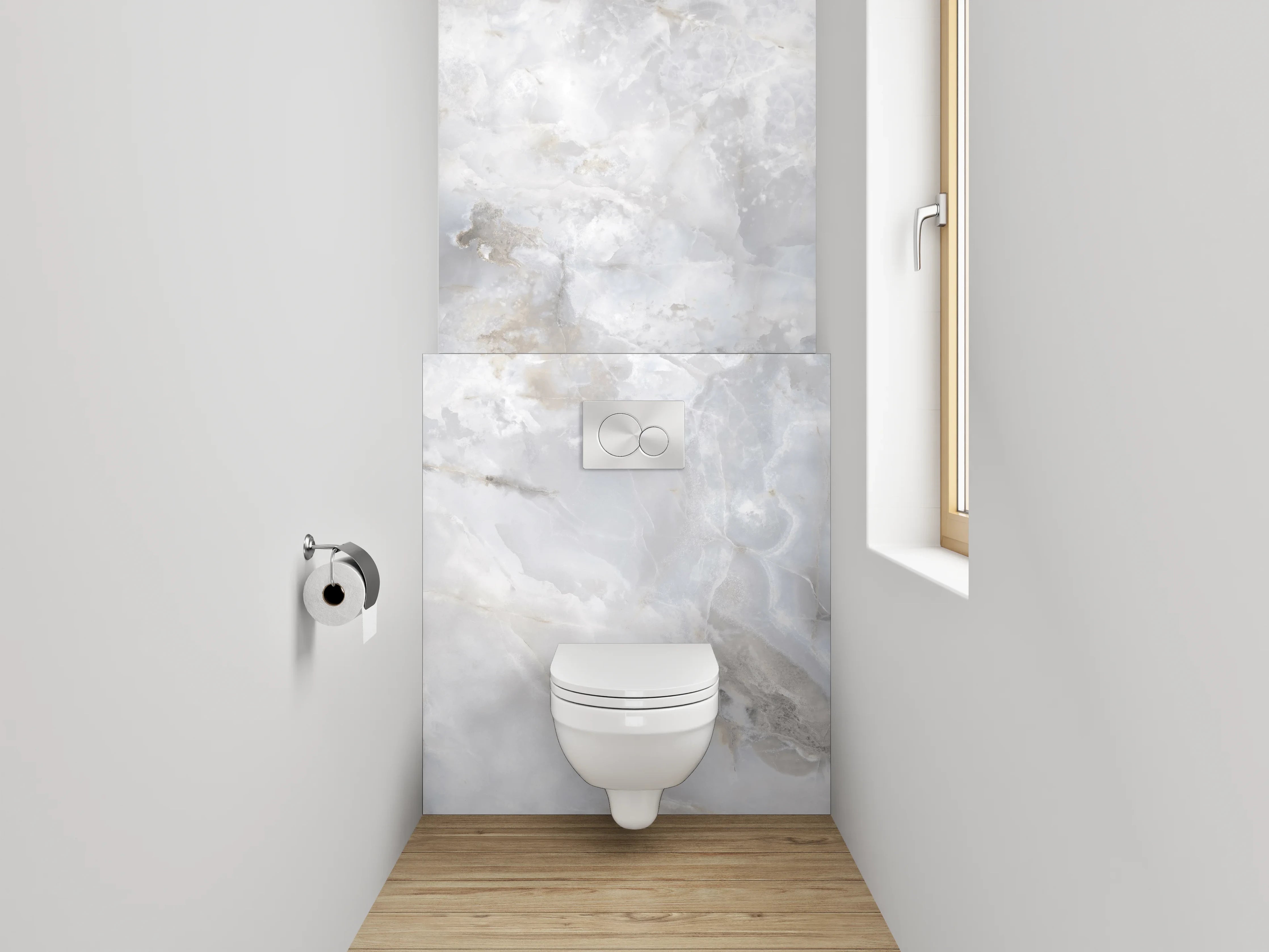 WC-Rückwand - Weiß-grauer Marmor-Look – edel & zeitlos