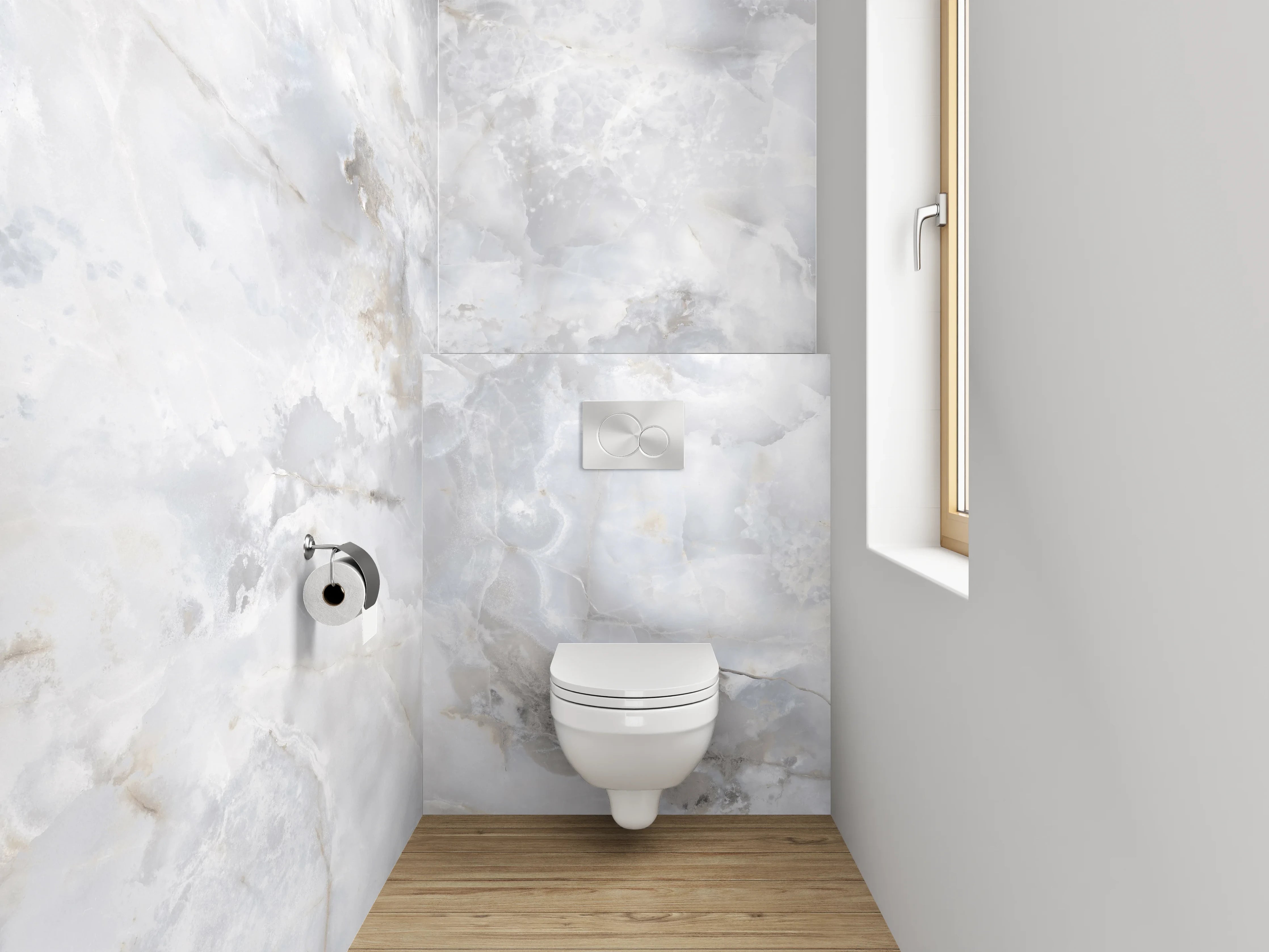 WC-Rückwand - Weiß-grauer Marmor-Look – edel & zeitlos