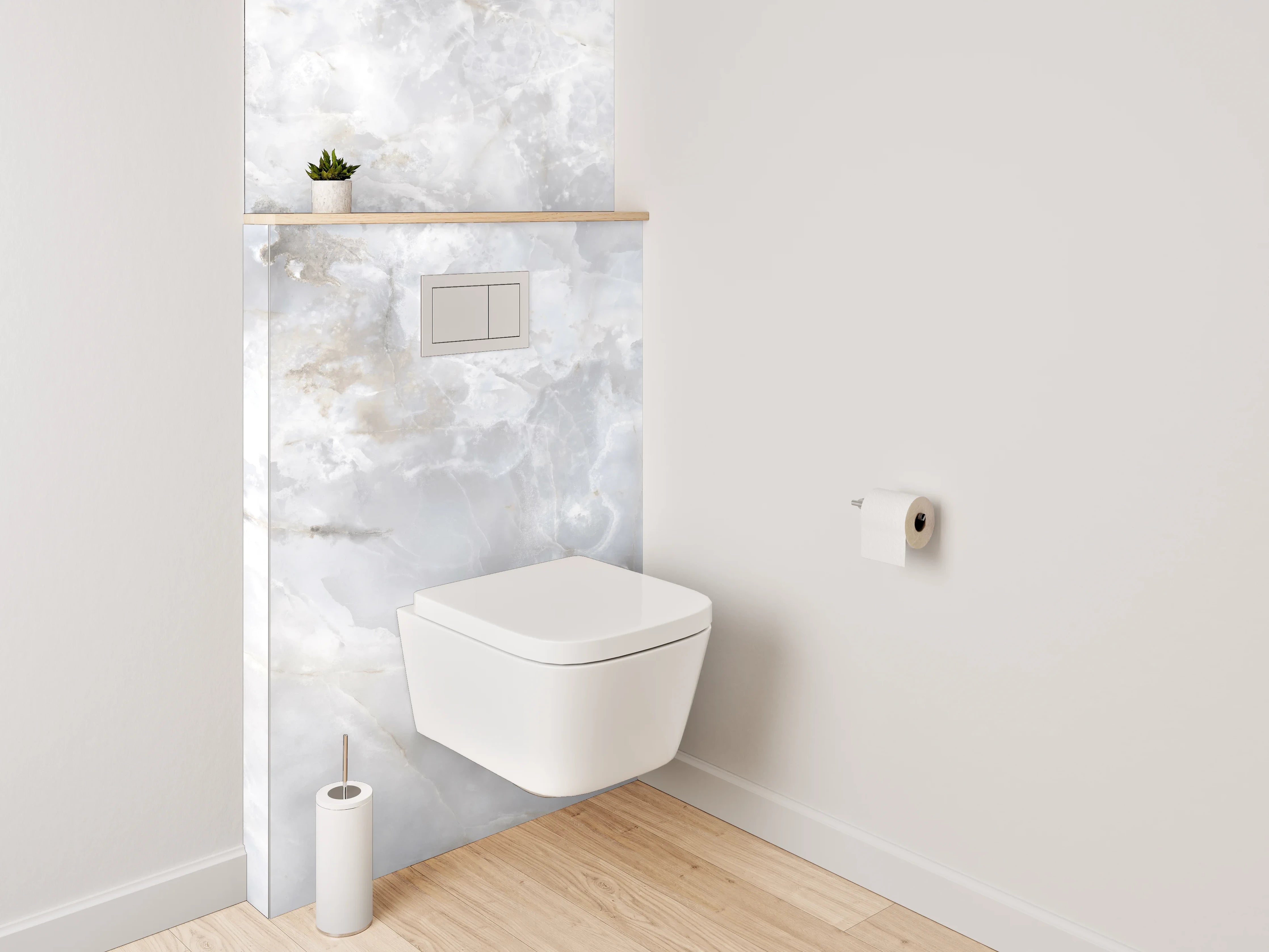 WC-Rückwand - Weiß-grauer Marmor-Look – edel & zeitlos