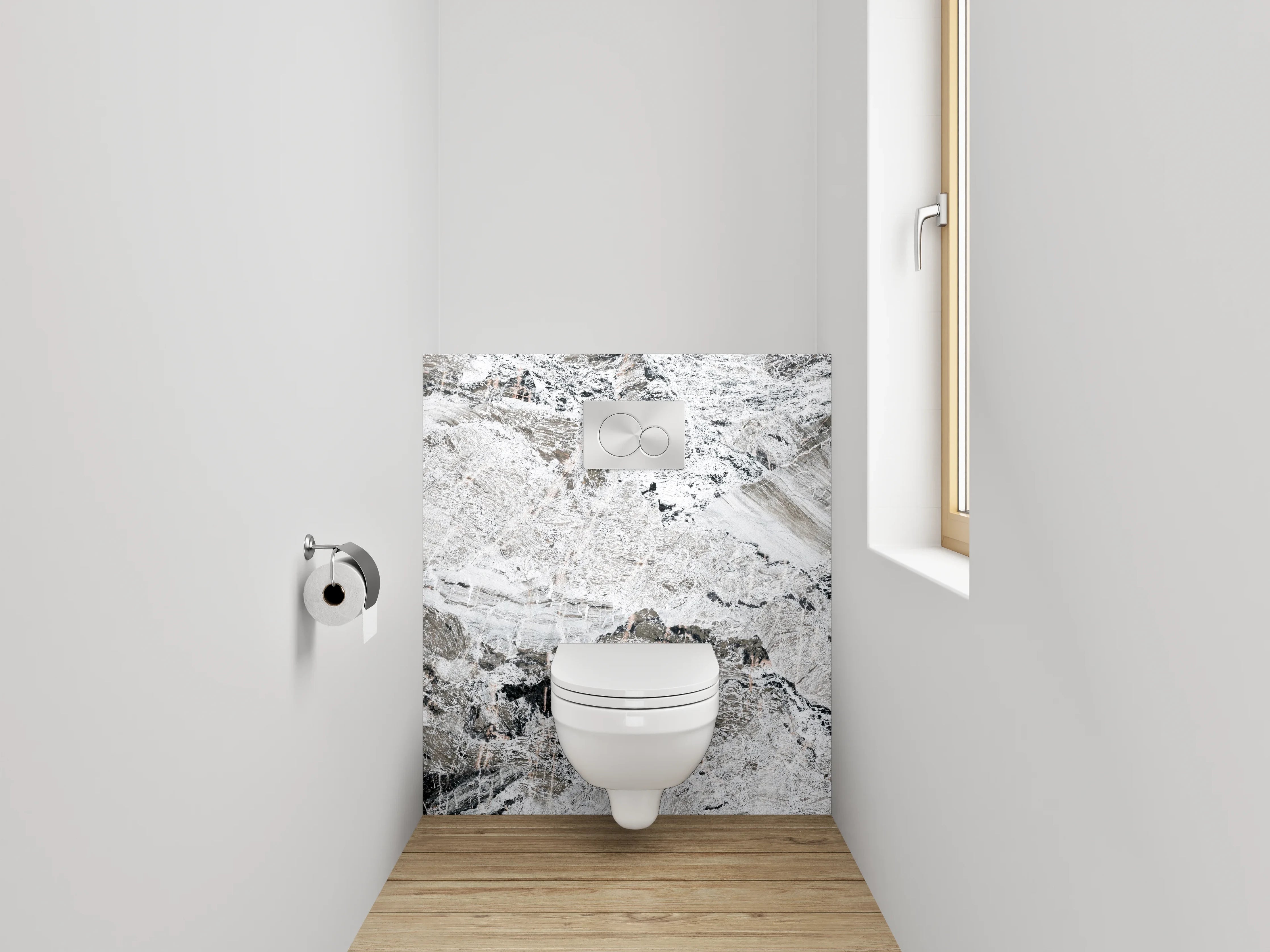 WC-Rückwand - Weiß-grauer Marmor-Look modern
