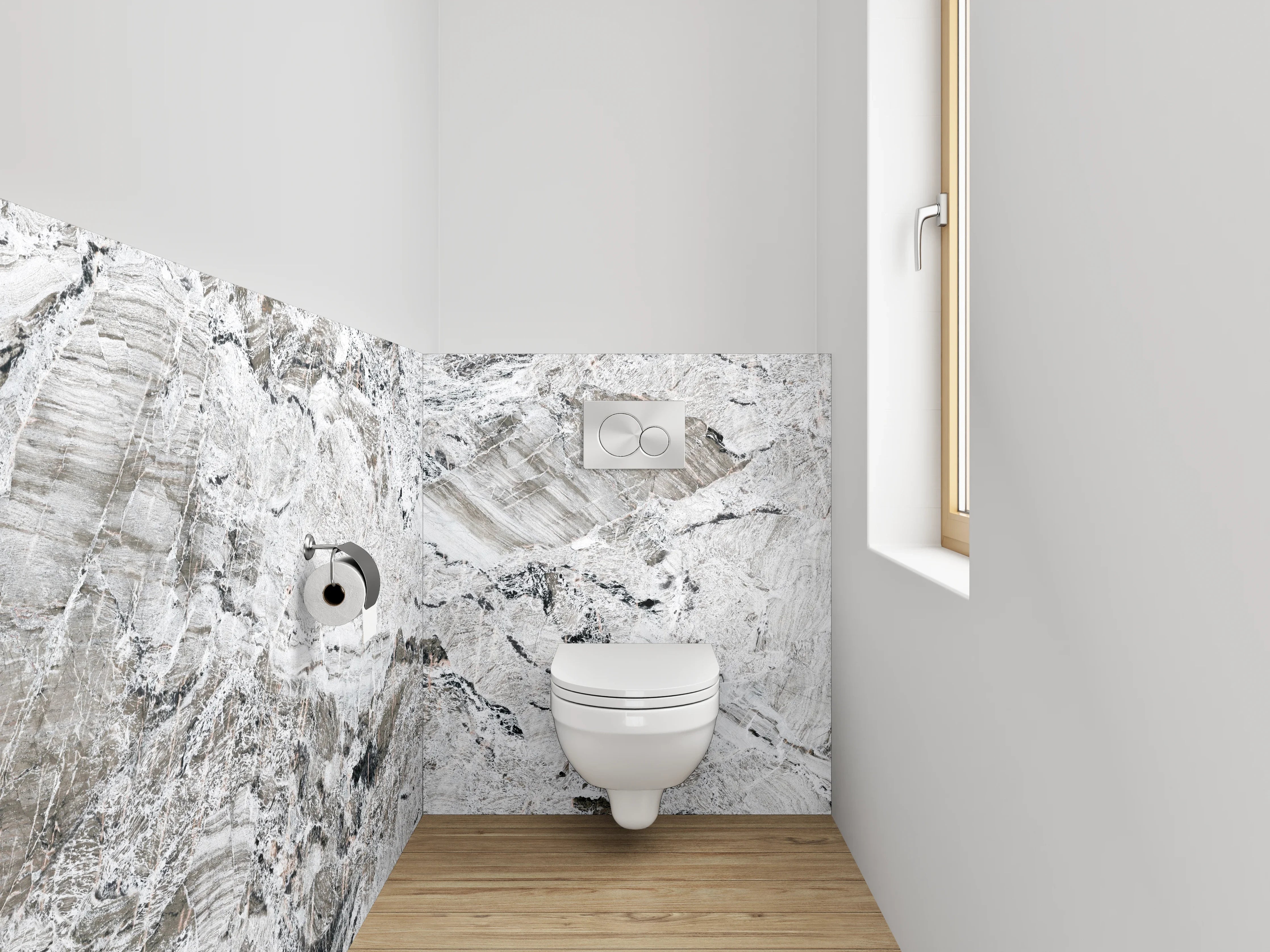 WC-Rückwand - Weiß-grauer Marmor-Look modern