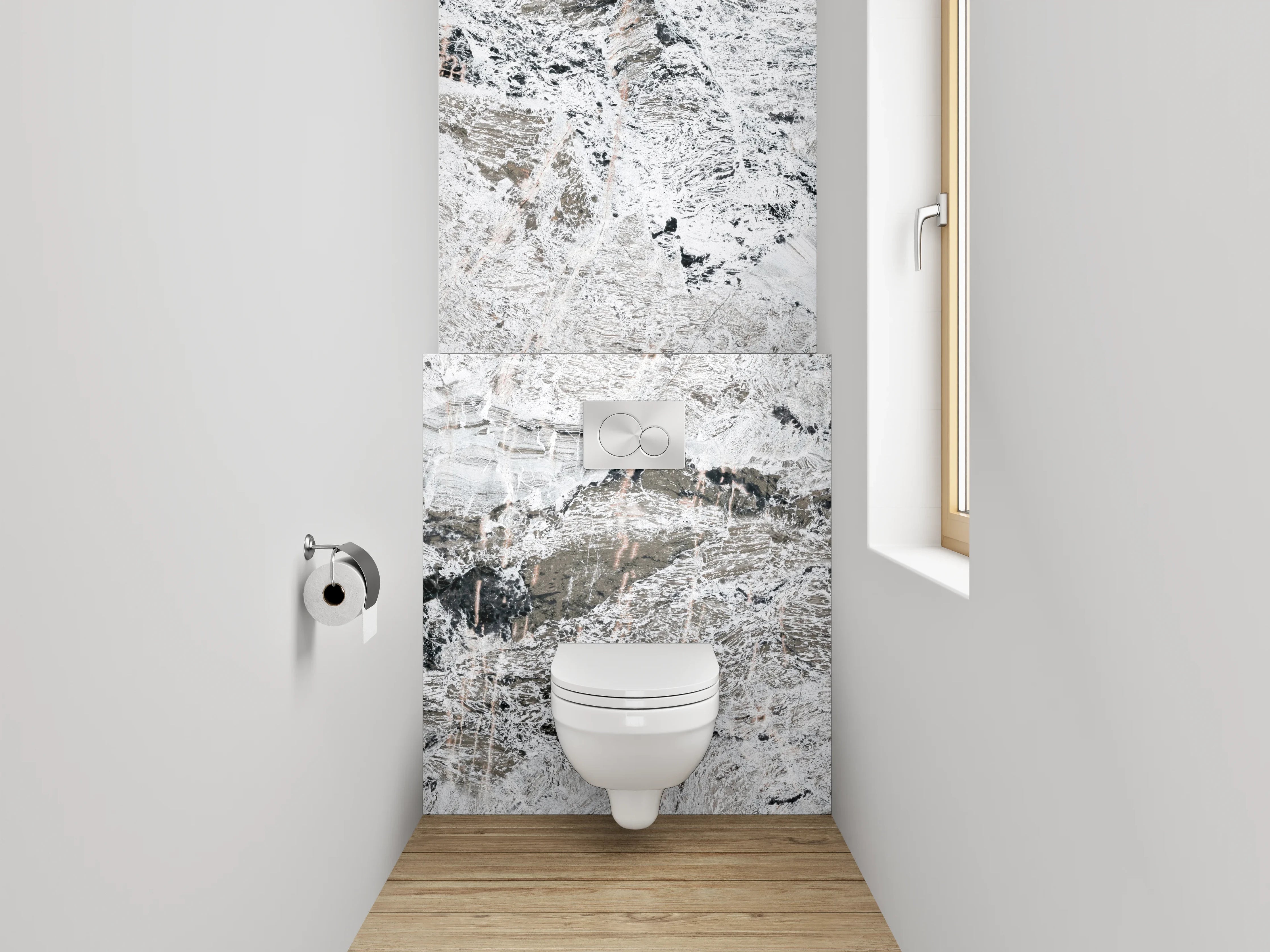 WC-Rückwand - Weiß-grauer Marmor-Look modern