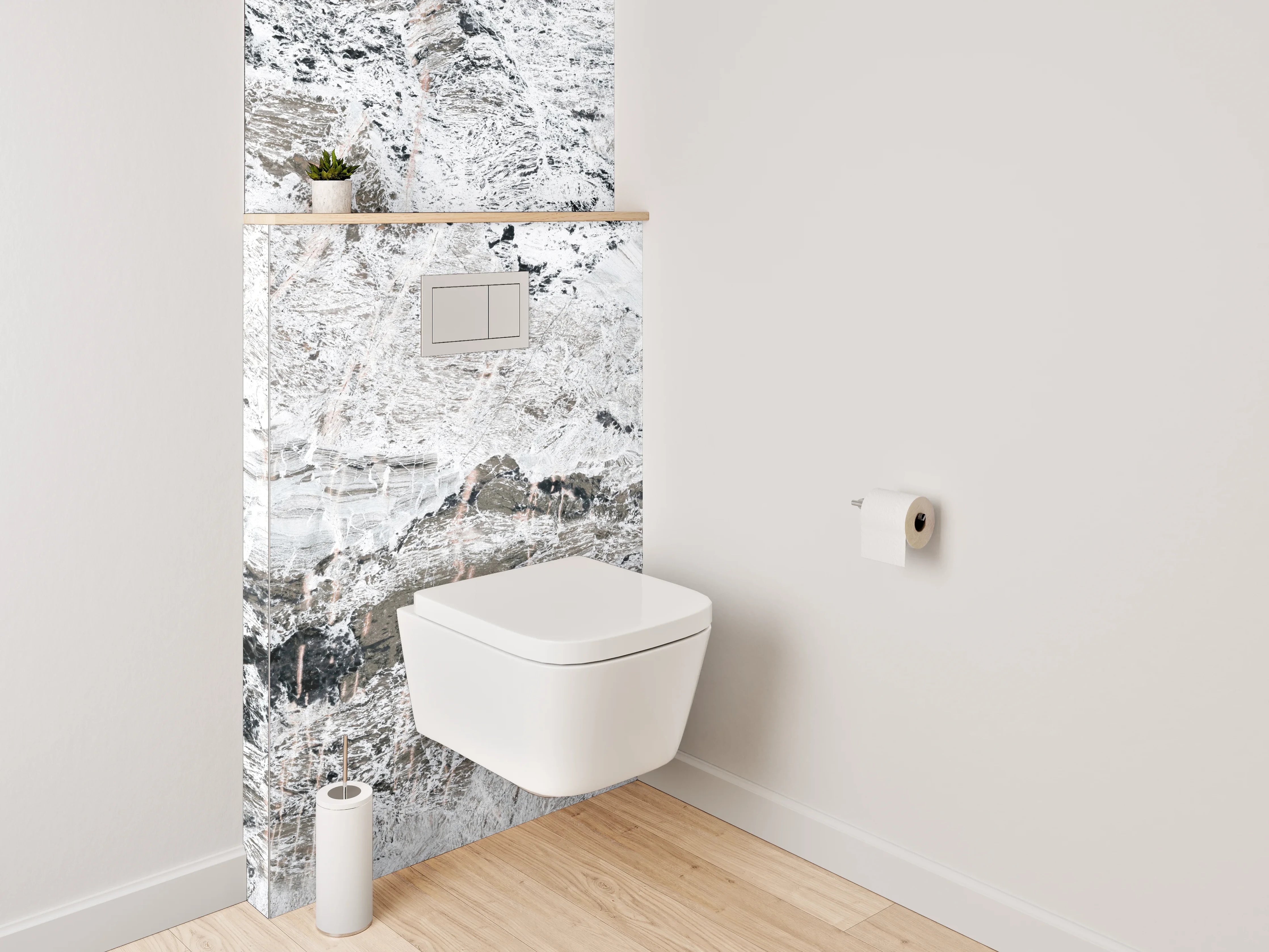 WC-Rückwand - Weiß-grauer Marmor-Look modern