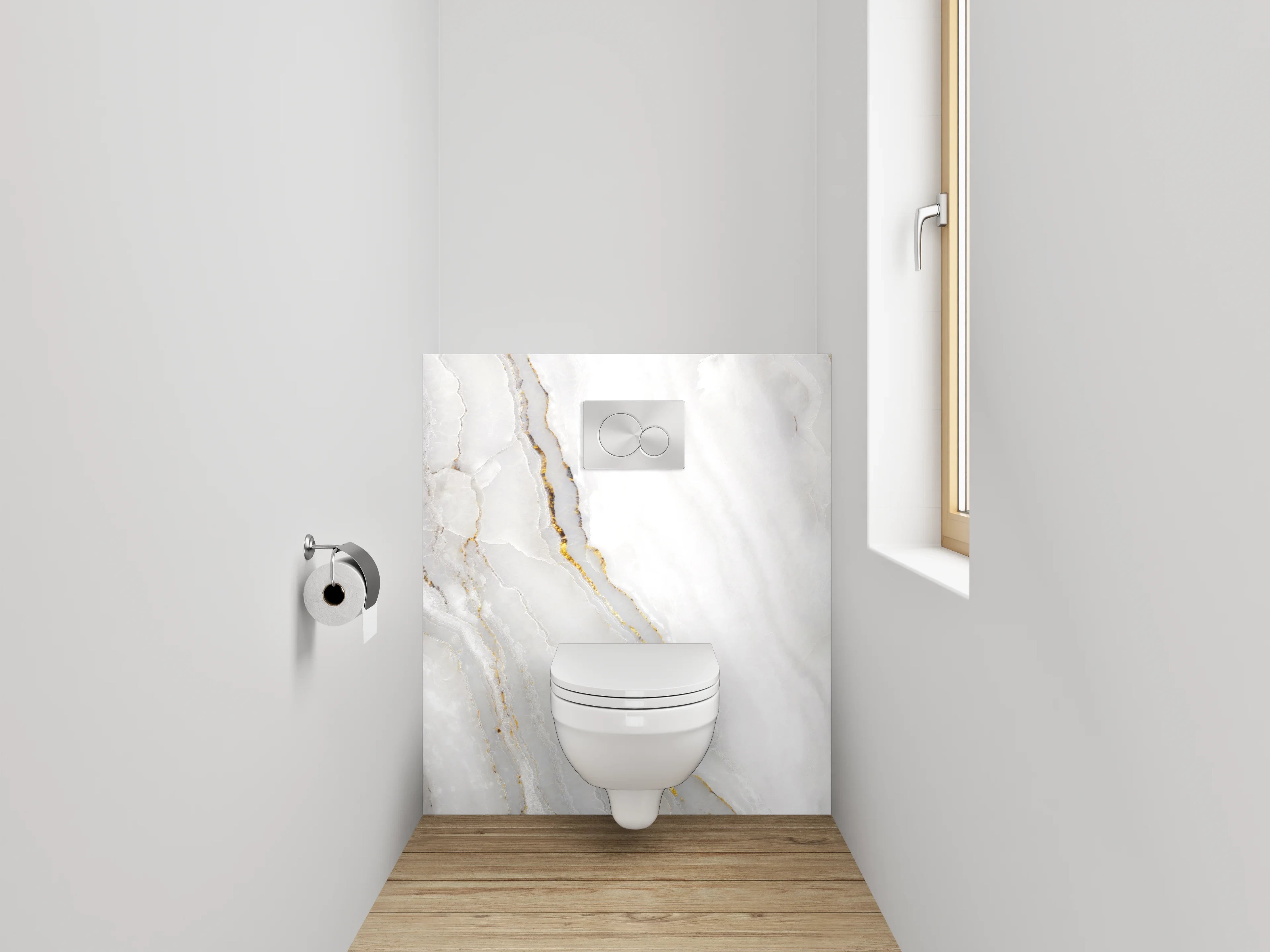 WC-Rückwand - Weiß-grauer Marmor mit Goldadern