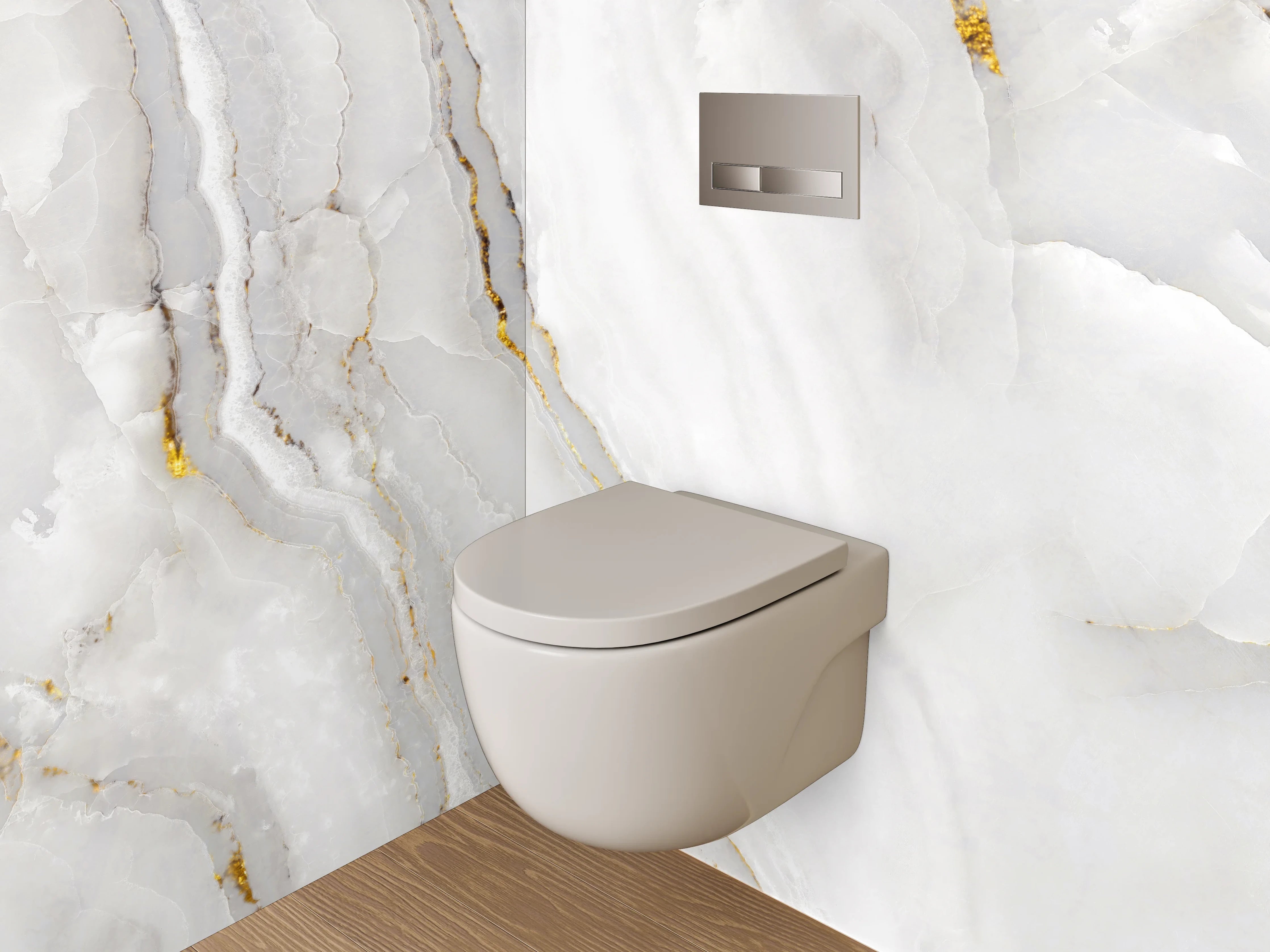 WC-Rückwand - Weiß-grauer Marmor mit Goldadern