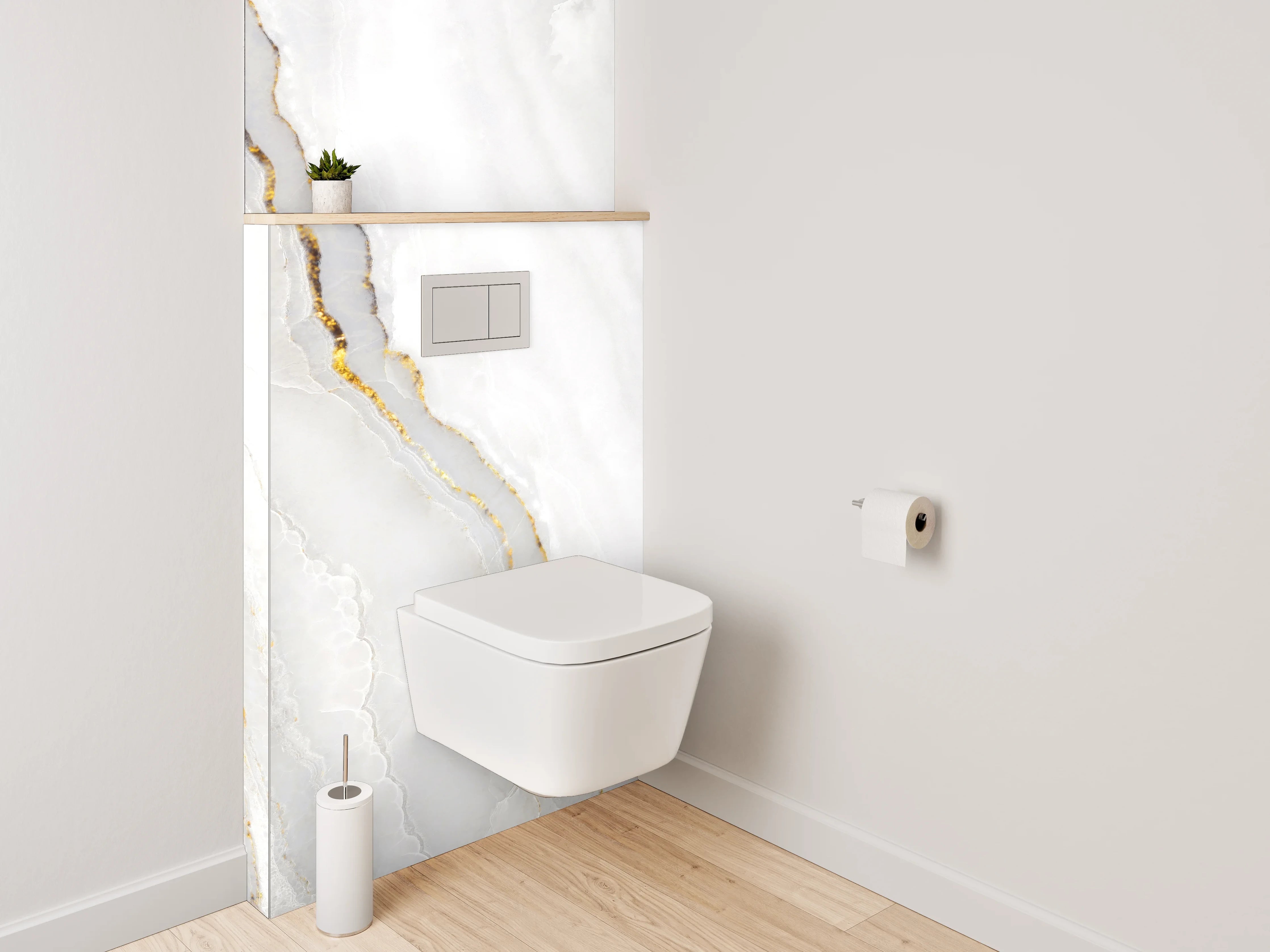 WC-Rückwand - Weiß-grauer Marmor mit Goldadern