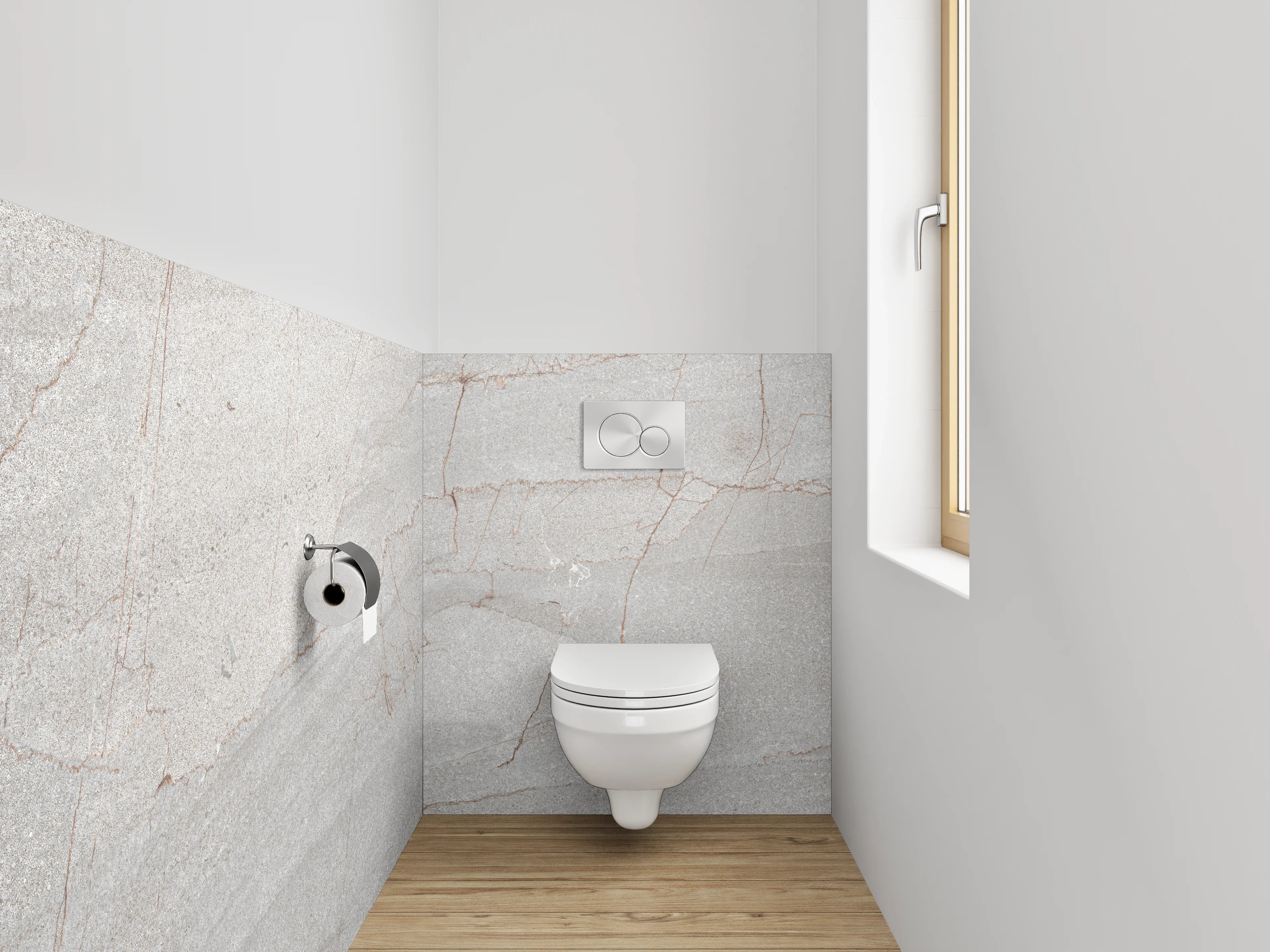 WC-Rückwand - Weiß-grauer Marmor mit feinen Adern