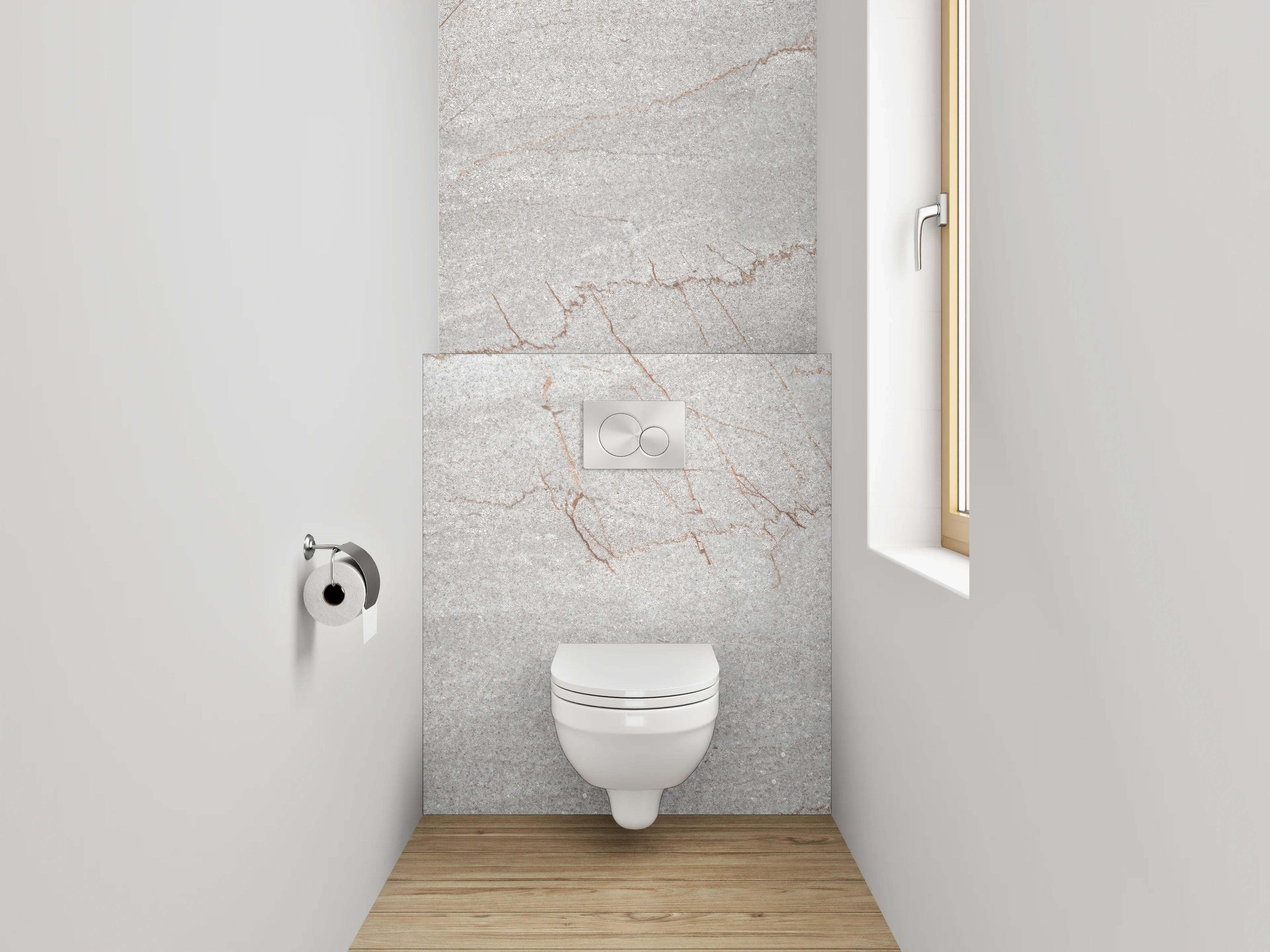 WC-Rückwand - Weiß-grauer Marmor mit feinen Adern