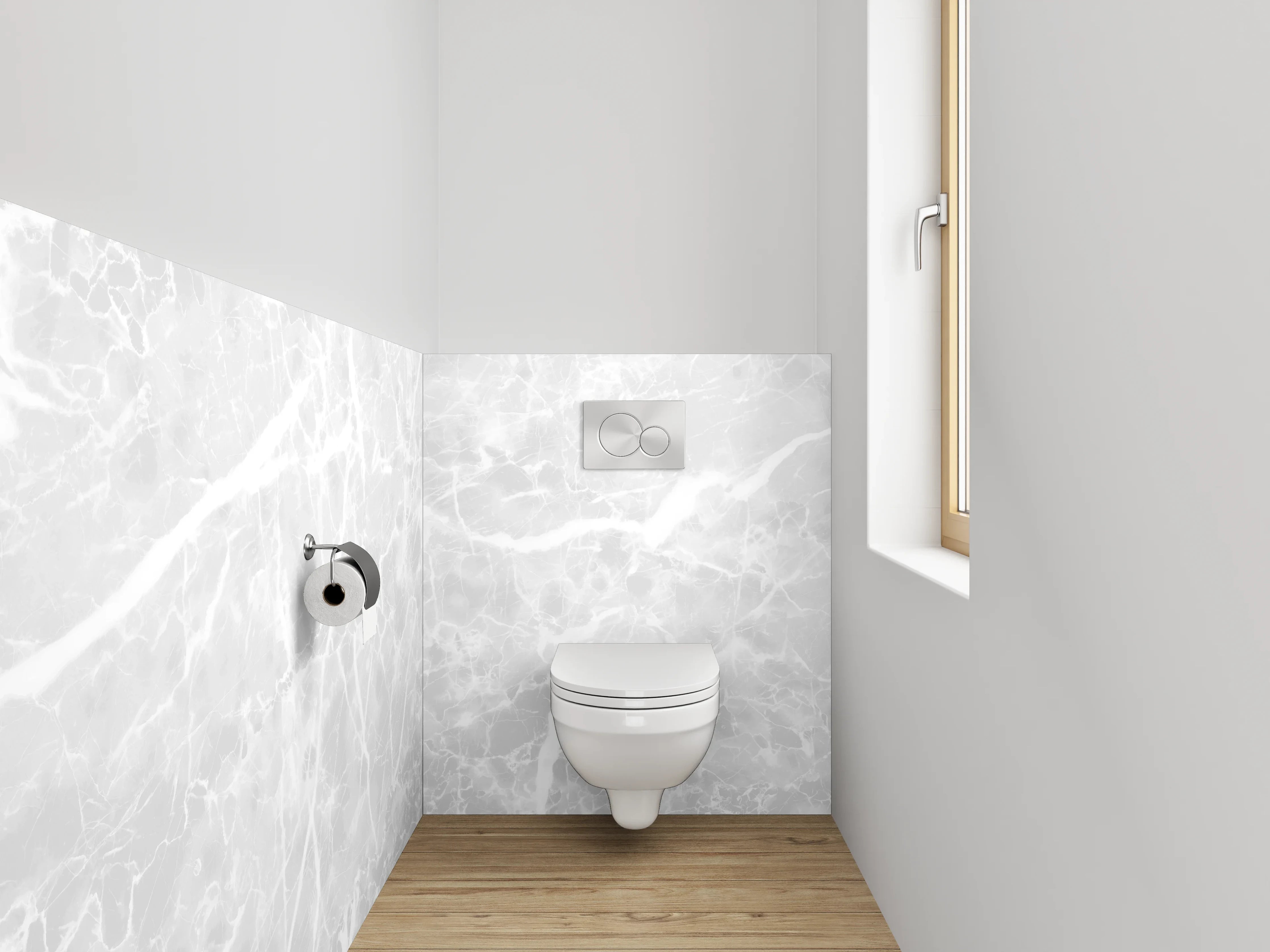 WC-Rückwand - Weiß-grauer Marmor mit feiner Struktur