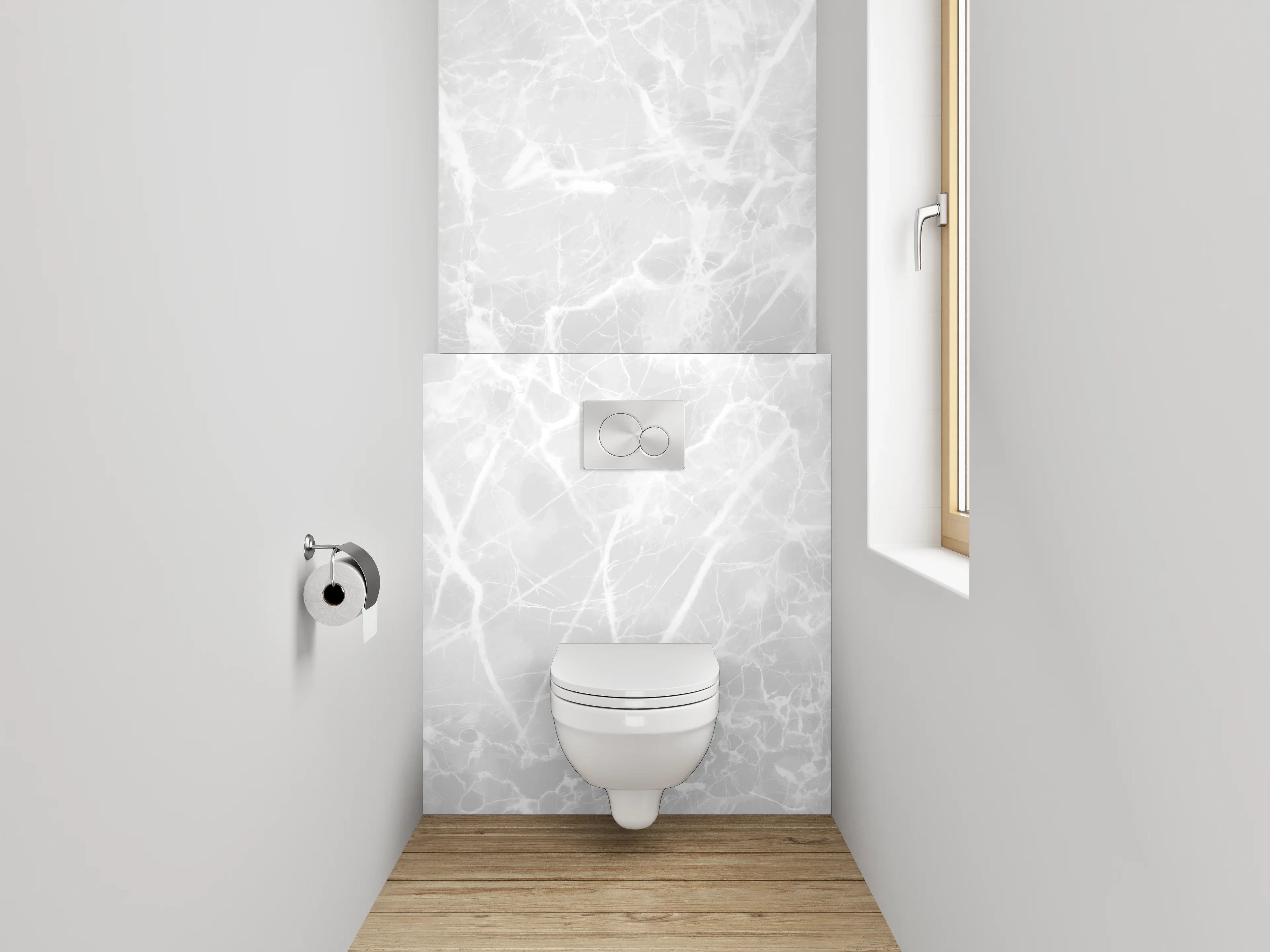 WC-Rückwand - Weiß-grauer Marmor mit feiner Struktur