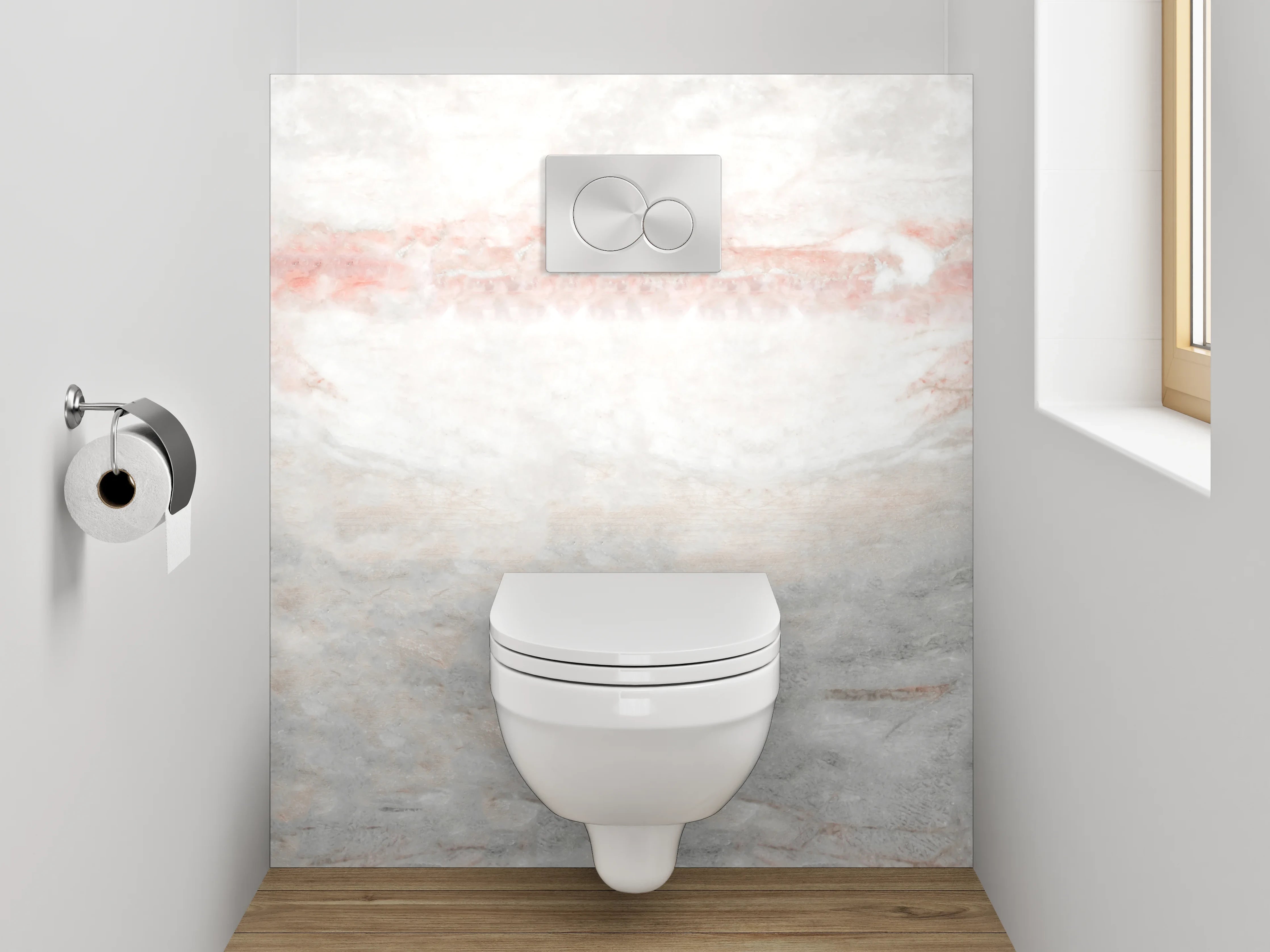 WC-Rückwand - Weiß-grauer Marmor mit zarten Rottönen