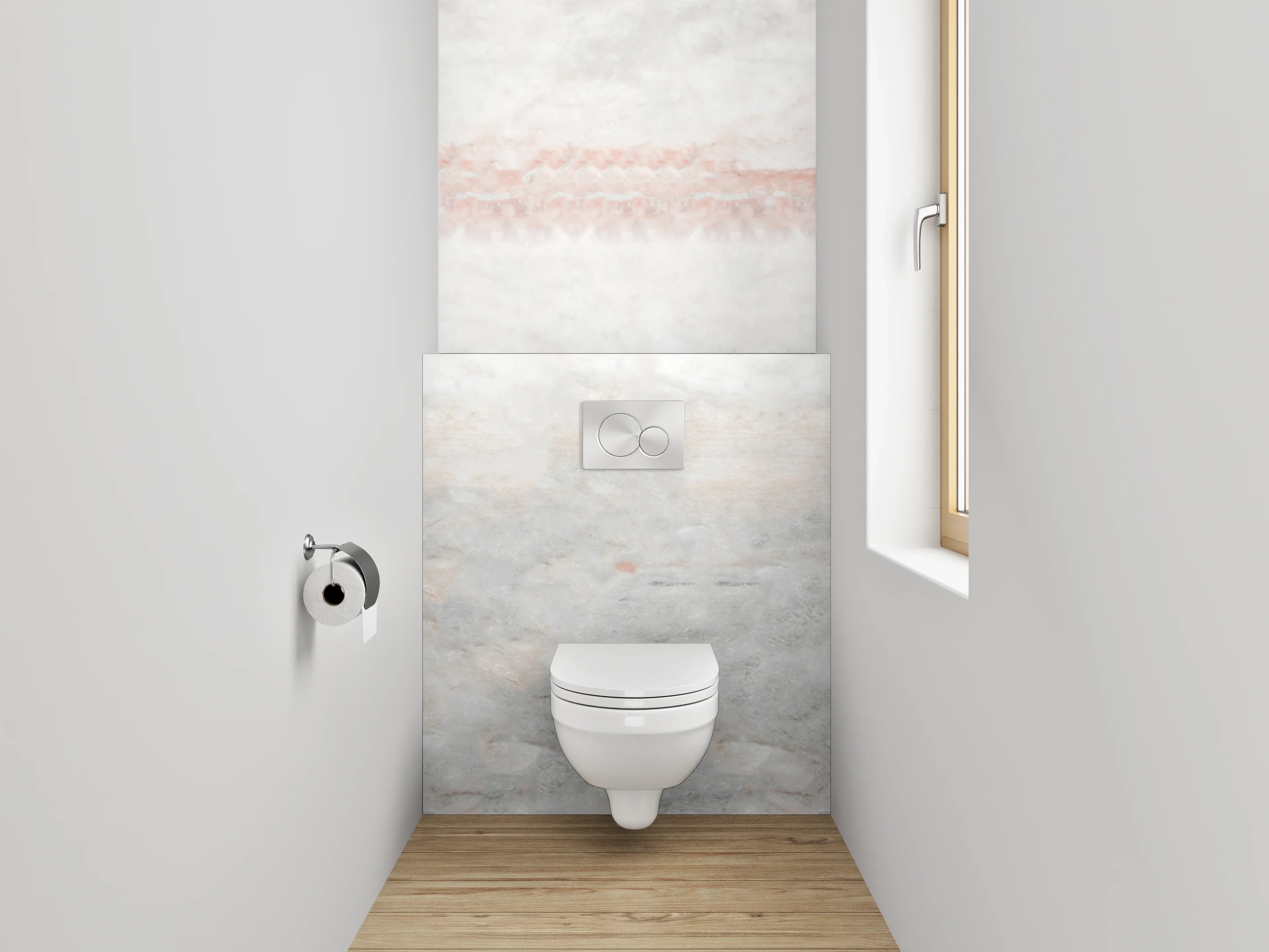 WC-Rückwand - Weiß-grauer Marmor mit zarten Rottönen