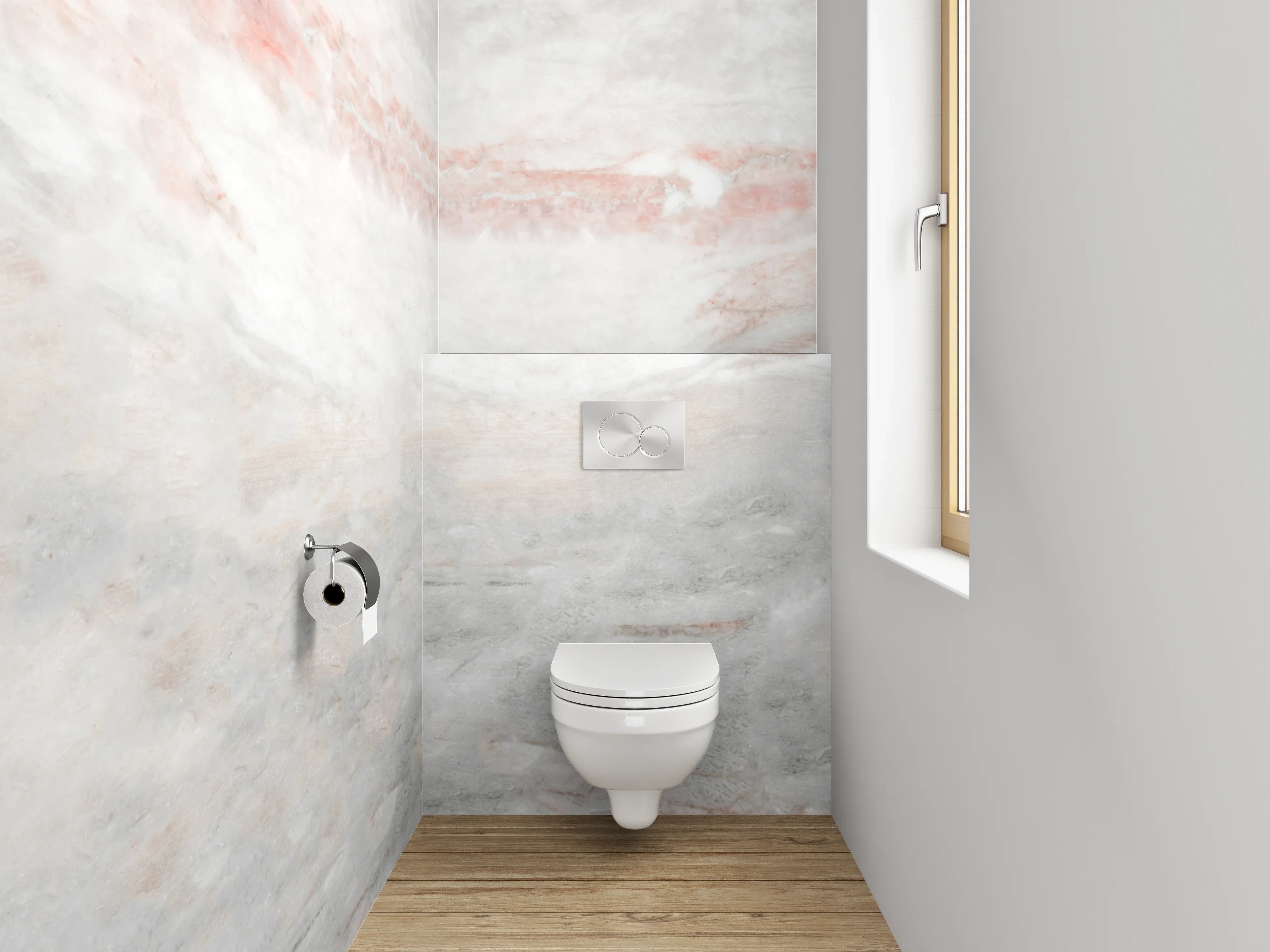 WC-Rückwand - Weiß-grauer Marmor mit zarten Rottönen