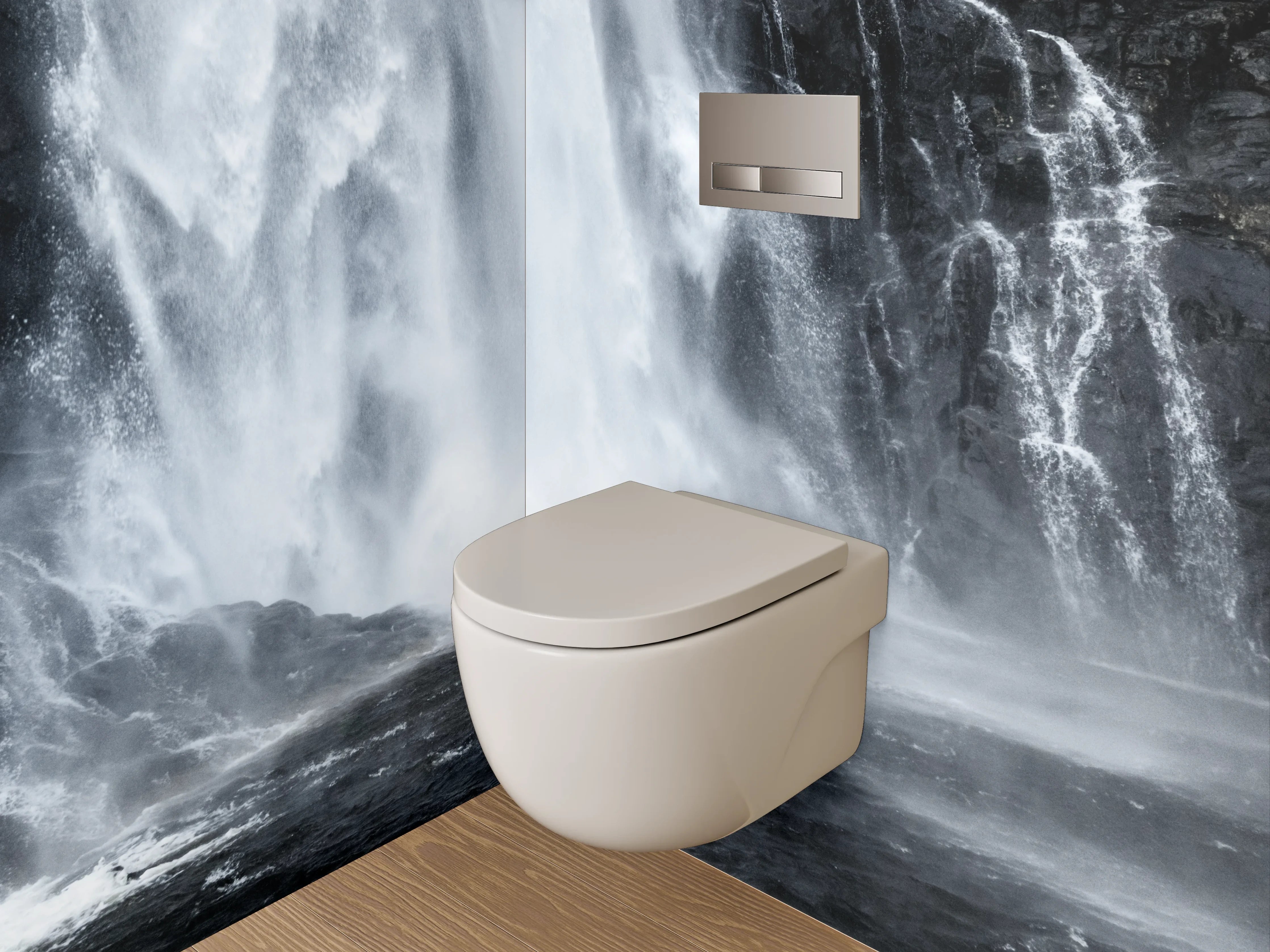 WC-Rückwand - Weiß-grauer Wasserfall-Naturprint