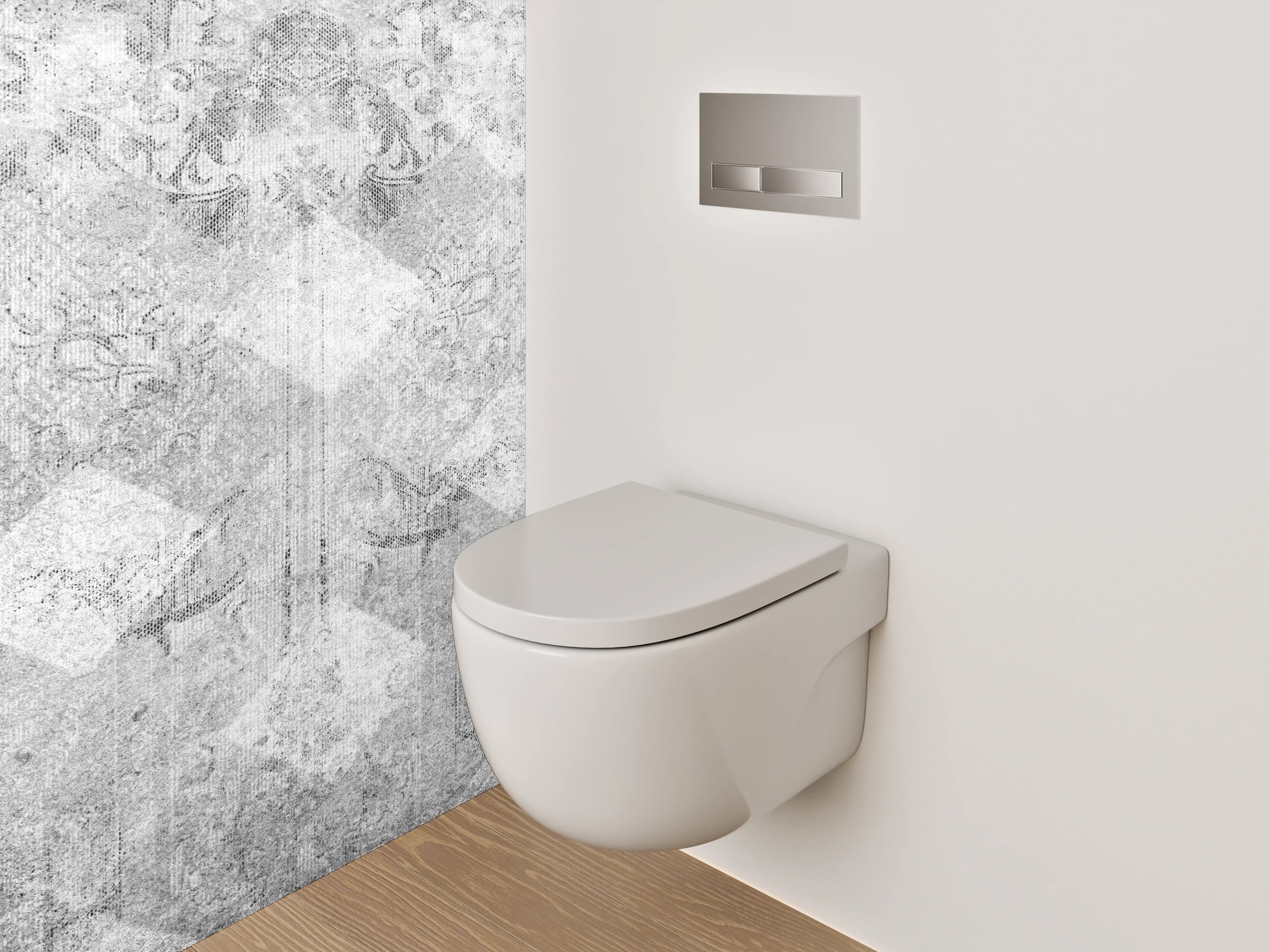 WC-Rückwand - Weiß-graues Barockmuster Marmoroptik