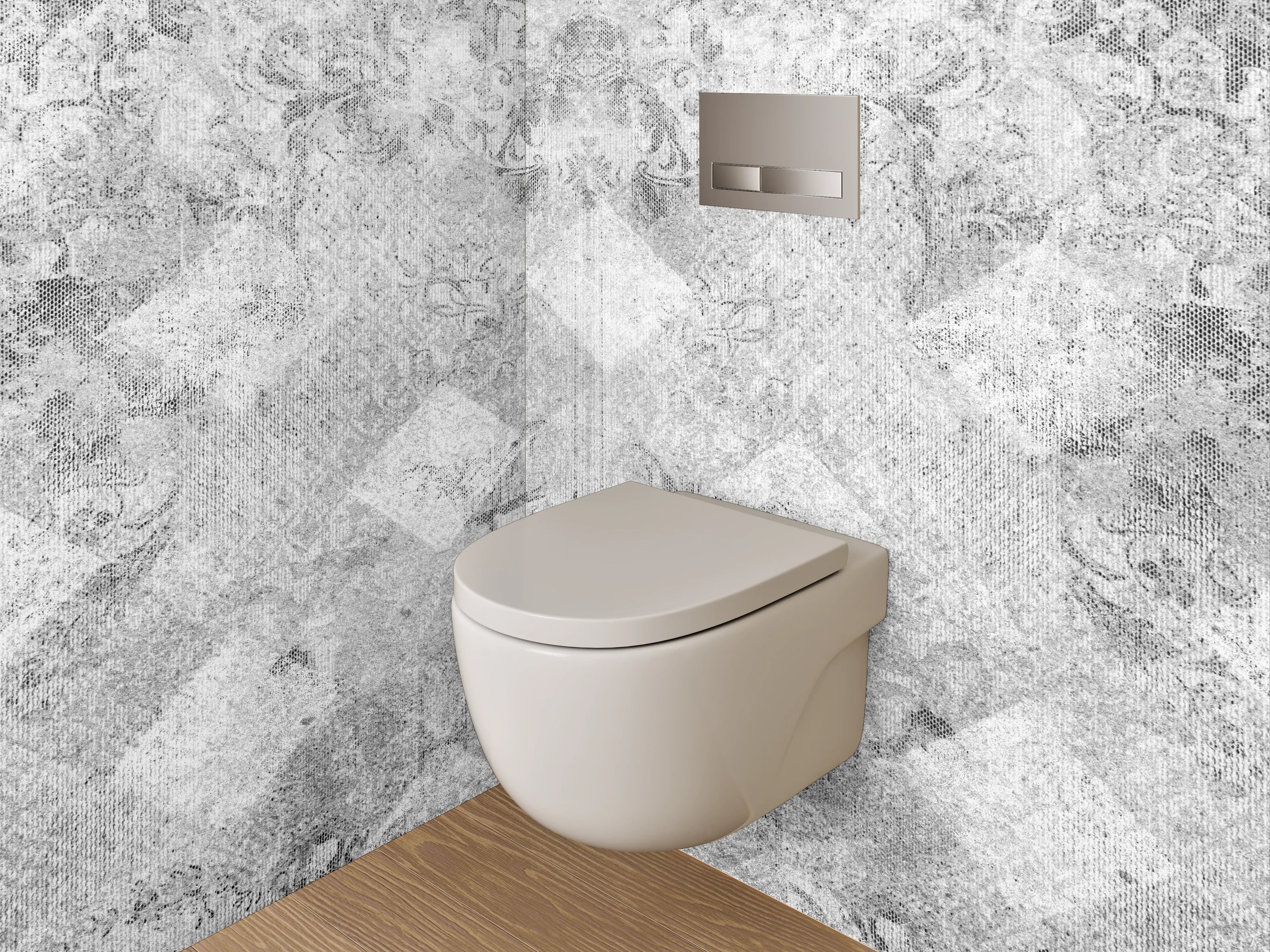 WC-Rückwand - Weiß-graues Barockmuster Marmoroptik