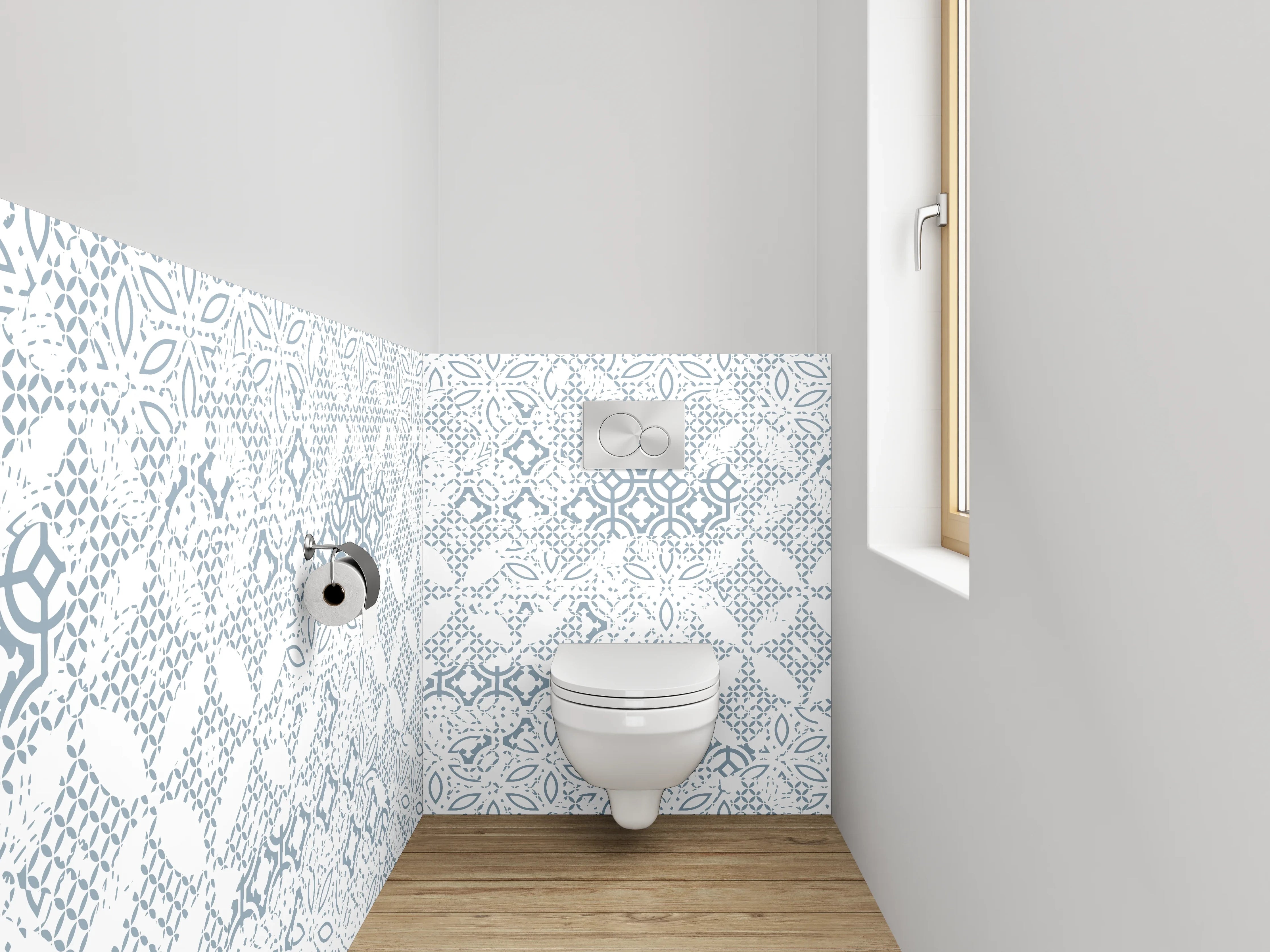 WC-Rückwand - Weiß-graues Fliesenmuster Mosaik Vintage Look