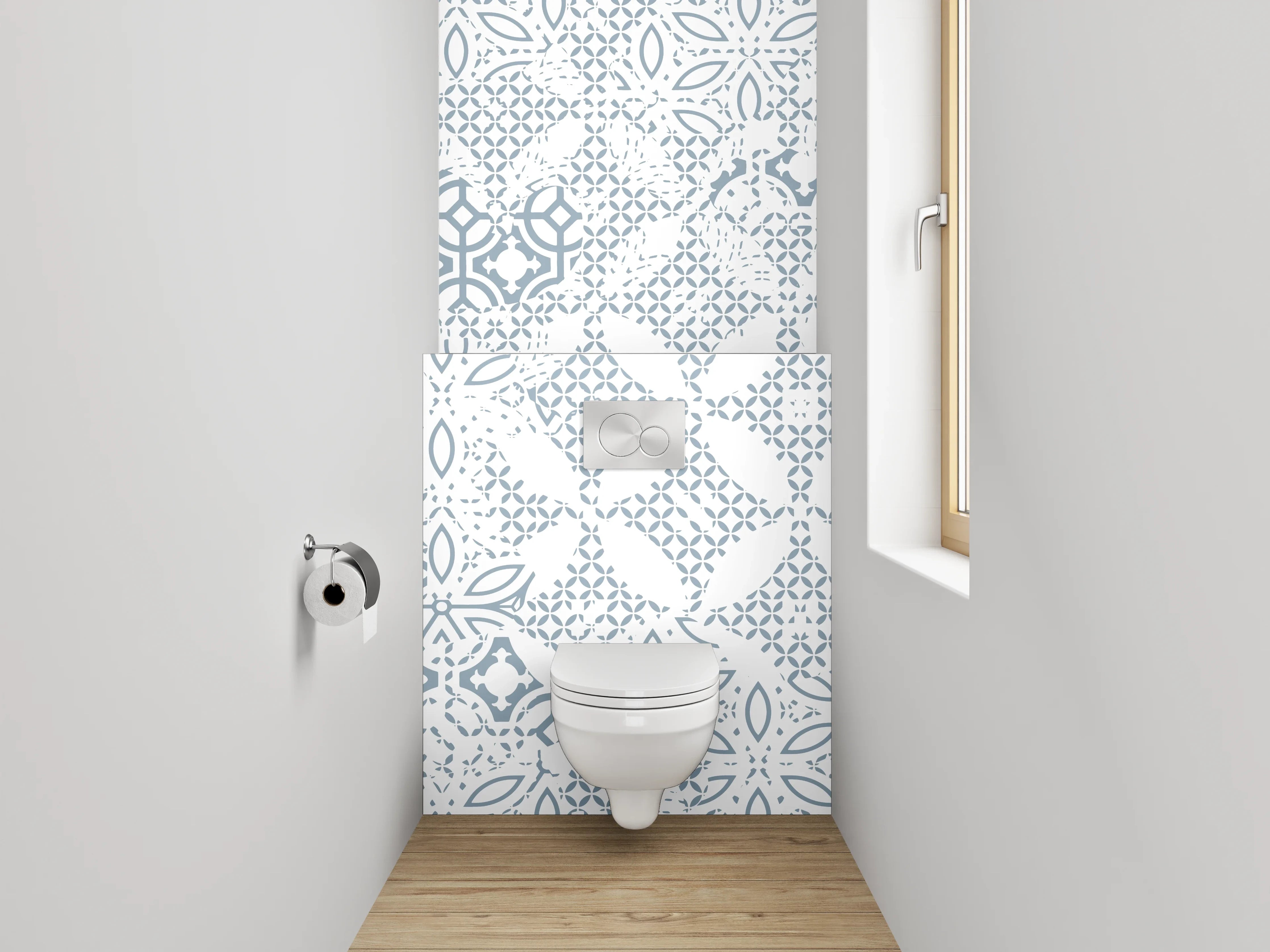 WC-Rückwand - Weiß-graues Fliesenmuster Mosaik Vintage Look