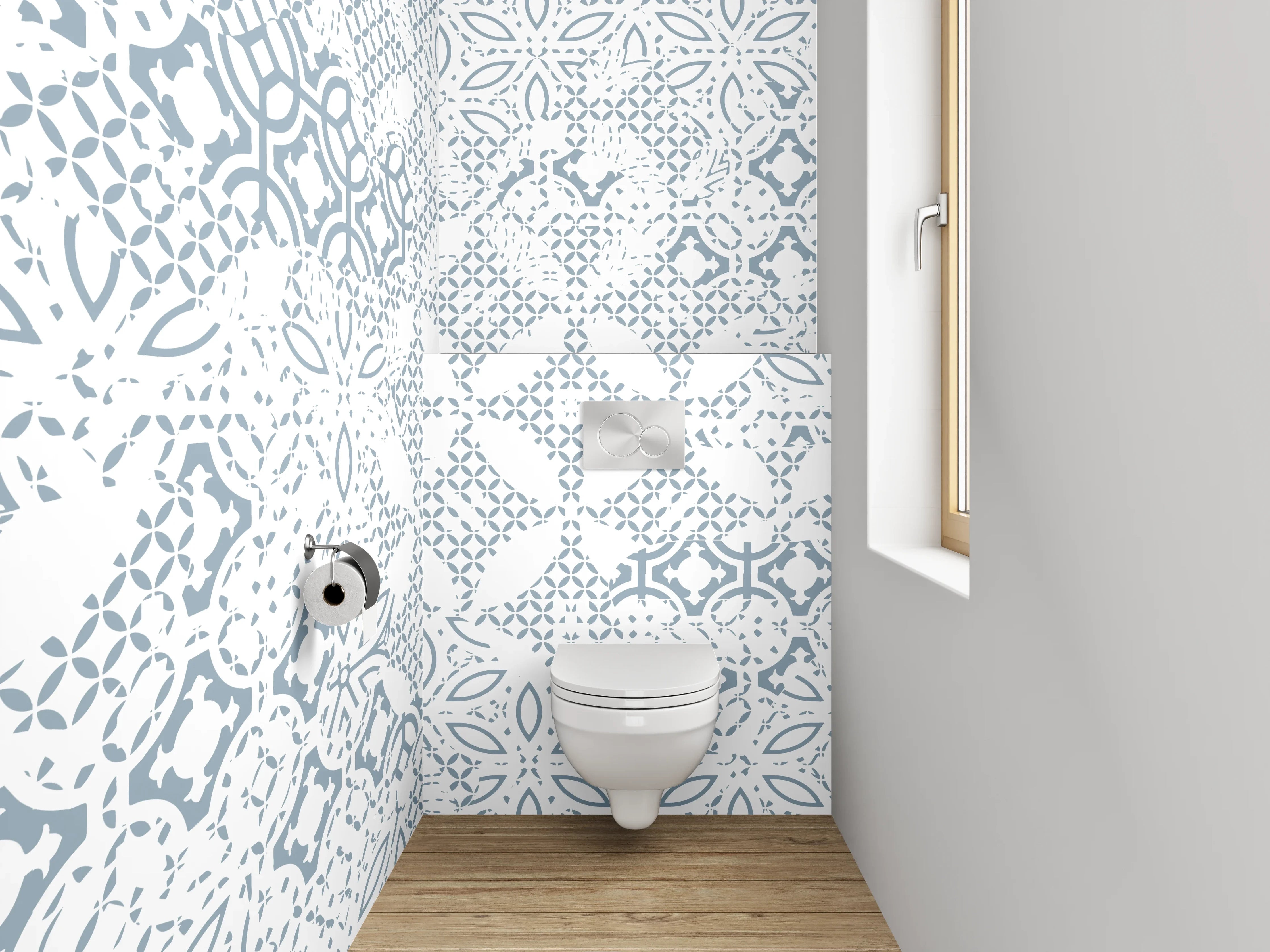 WC-Rückwand - Weiß-graues Fliesenmuster Mosaik Vintage Look