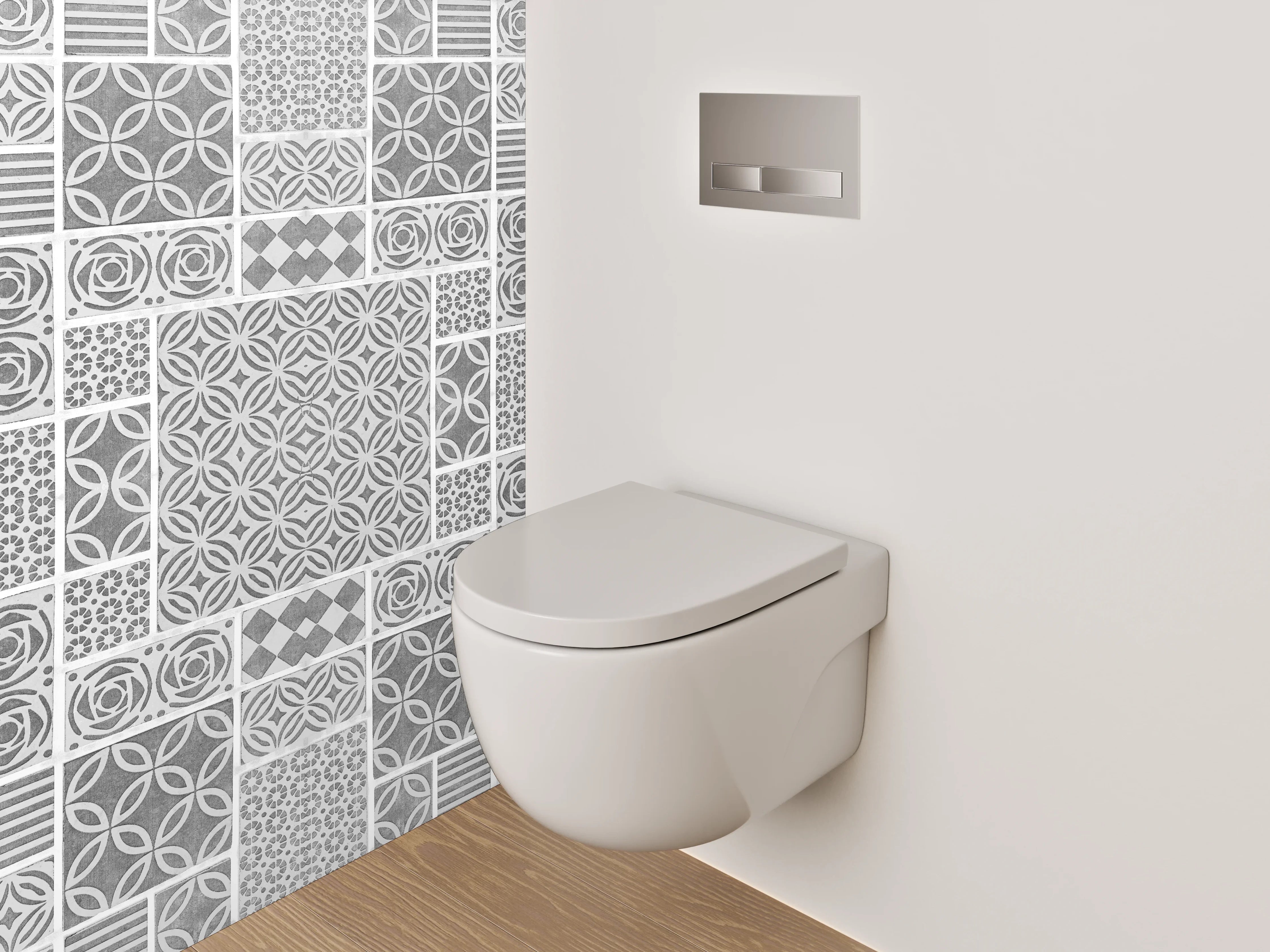 WC-Rückwand - Weiß-graues Kachelmuster Mosaikoptik