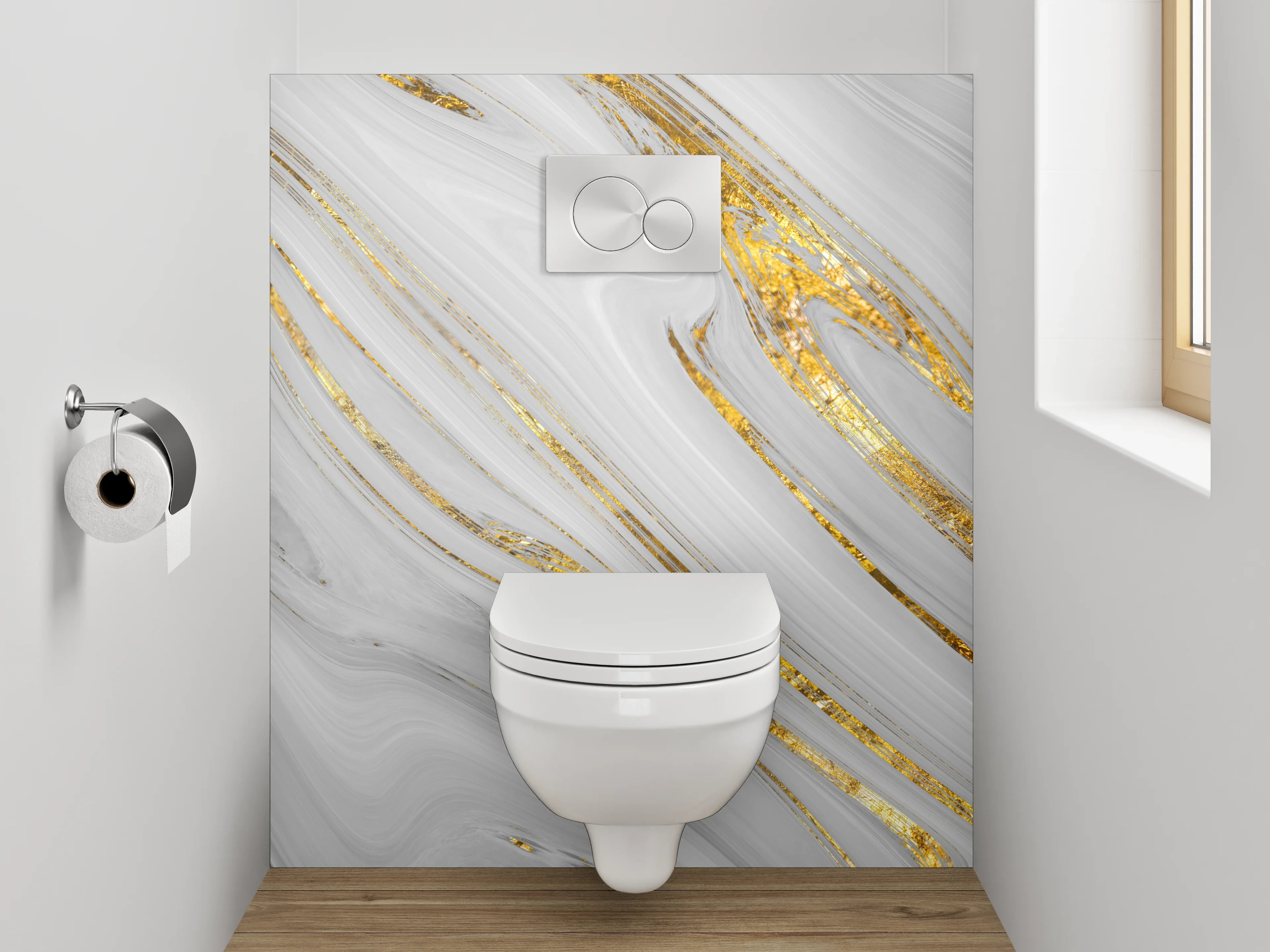WC-Rückwand - Weiß-graues Marmor-Gold Muster