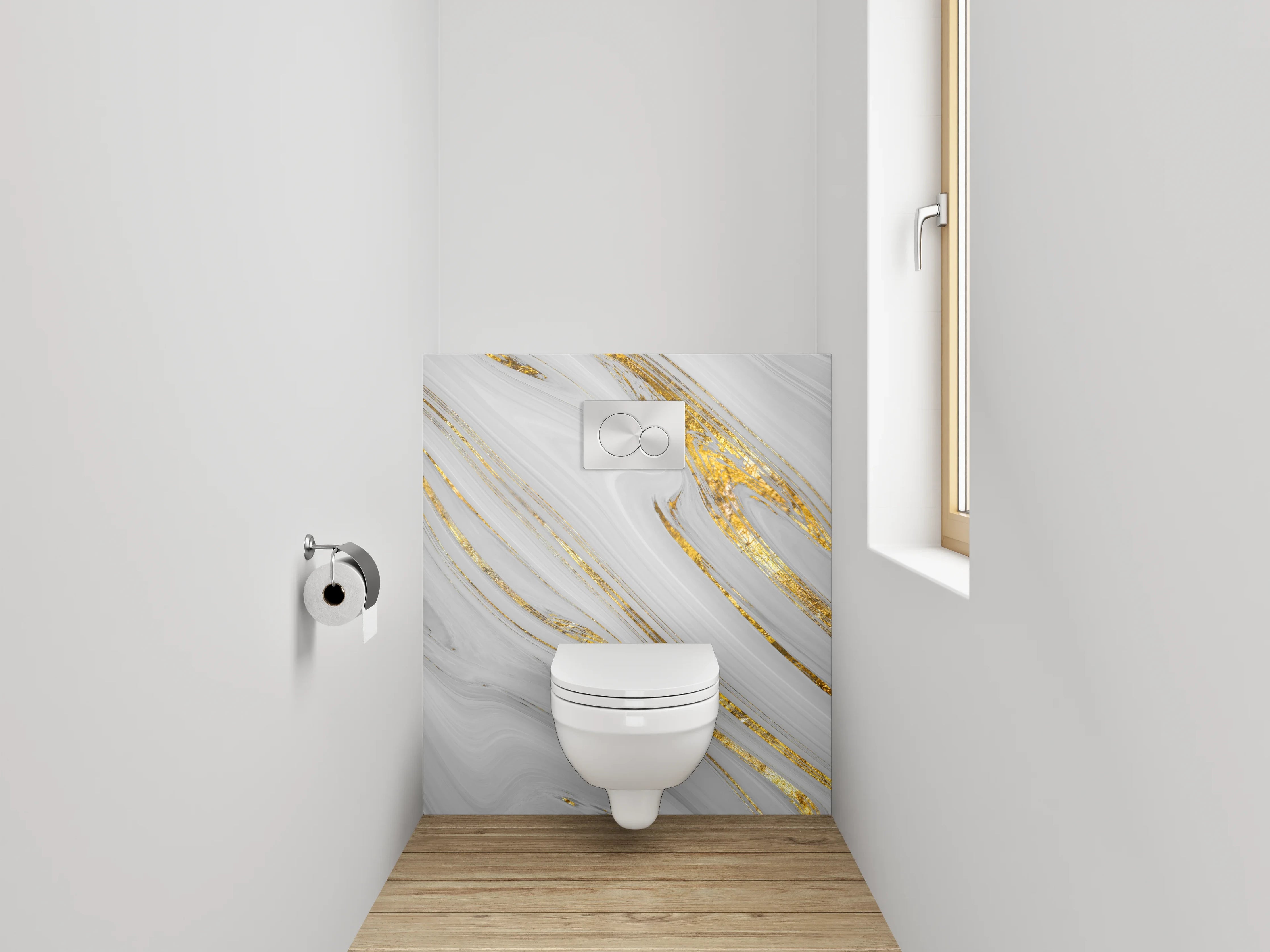 WC-Rückwand - Weiß-graues Marmor-Gold Muster