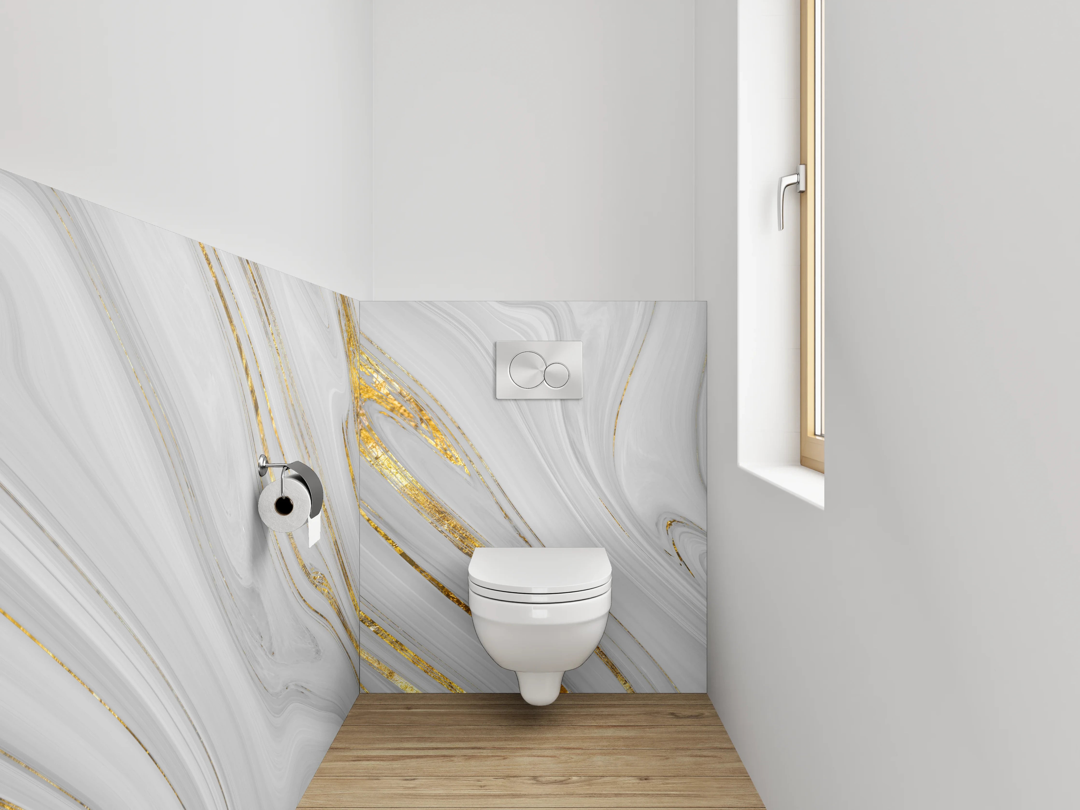 WC-Rückwand - Weiß-graues Marmor-Gold Muster