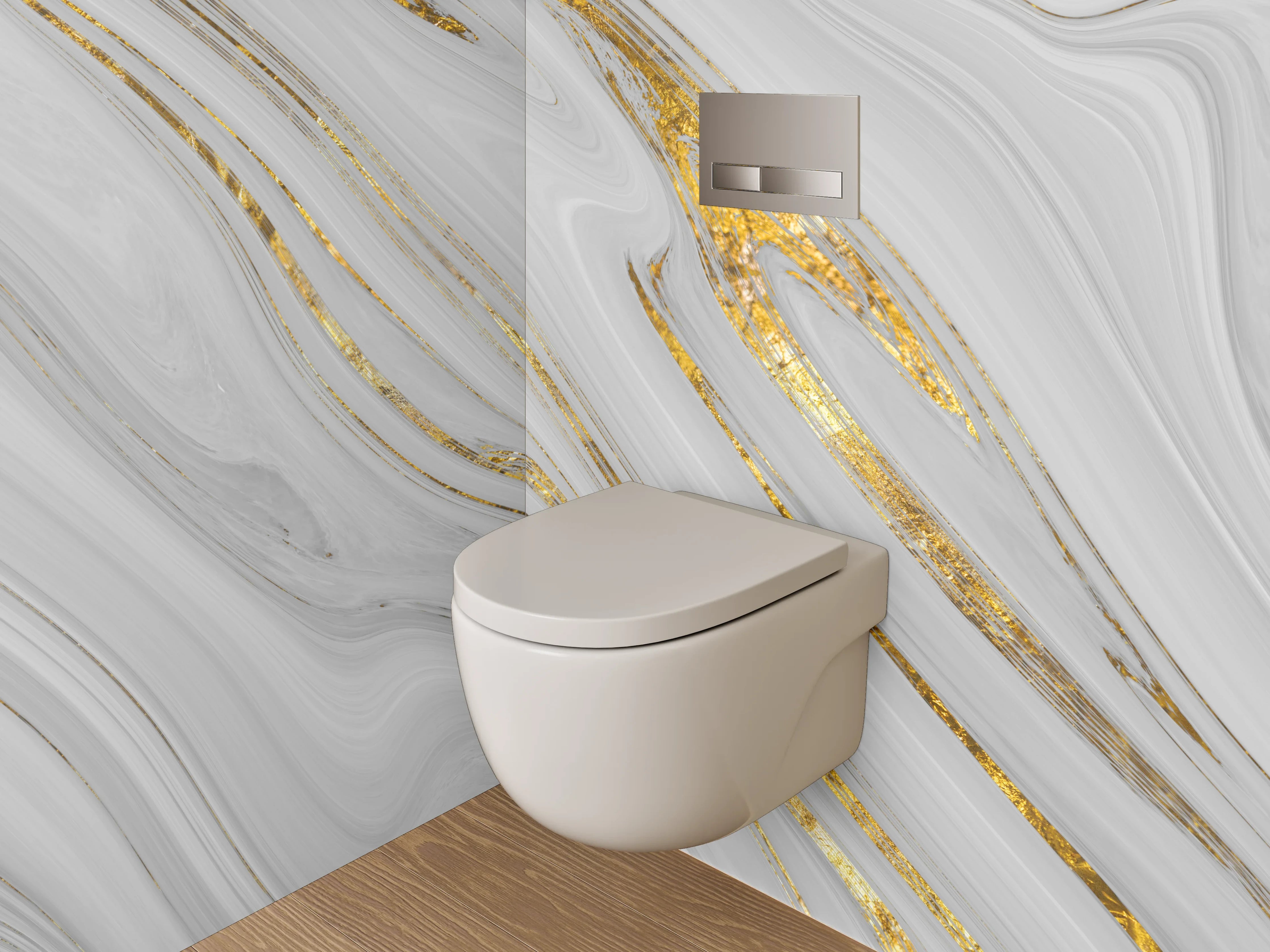 WC-Rückwand - Weiß-graues Marmor-Gold Muster