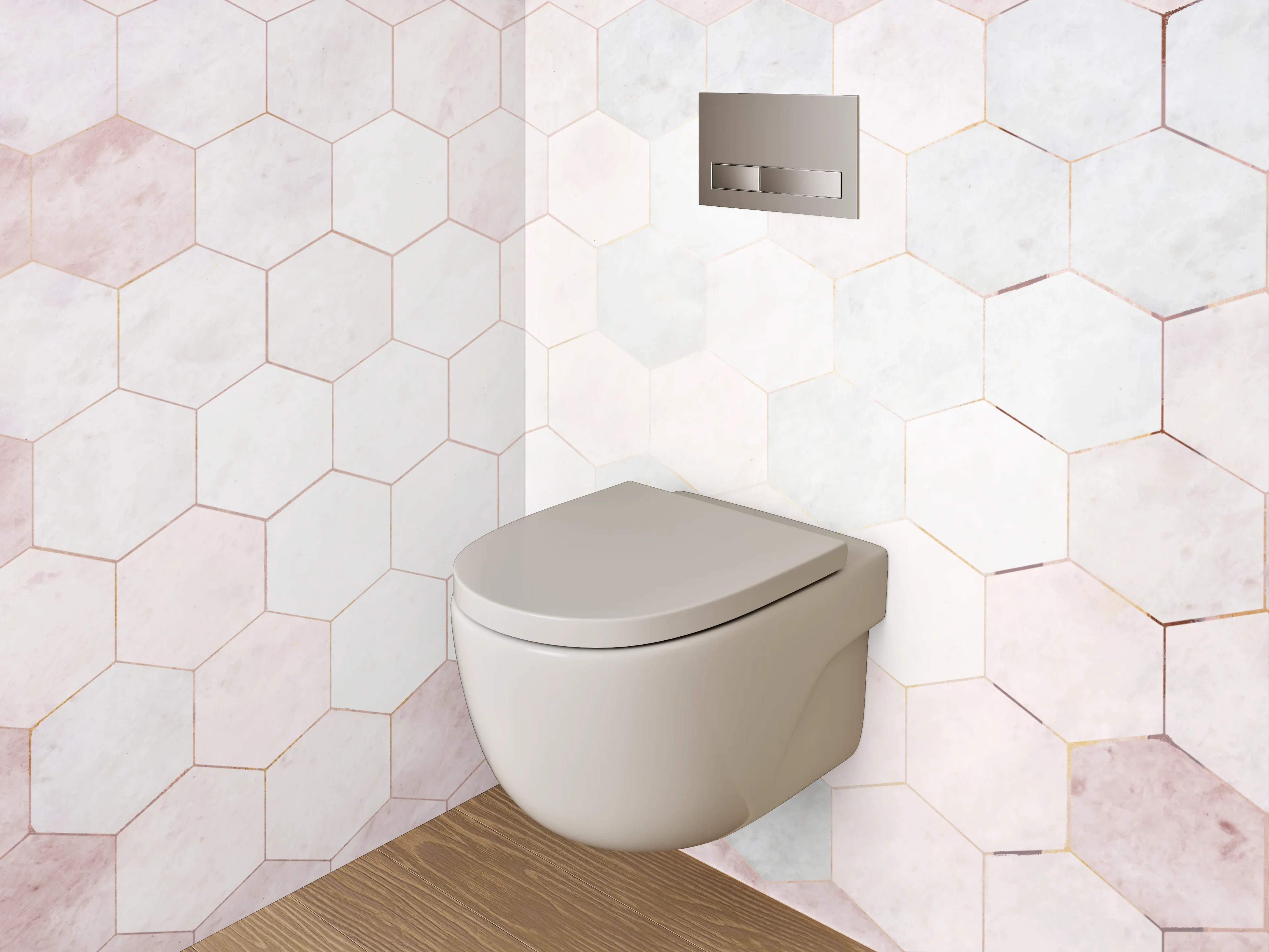 WC-Rückwand - Weiß-graues Marmor Hexagon Fliesenmuster