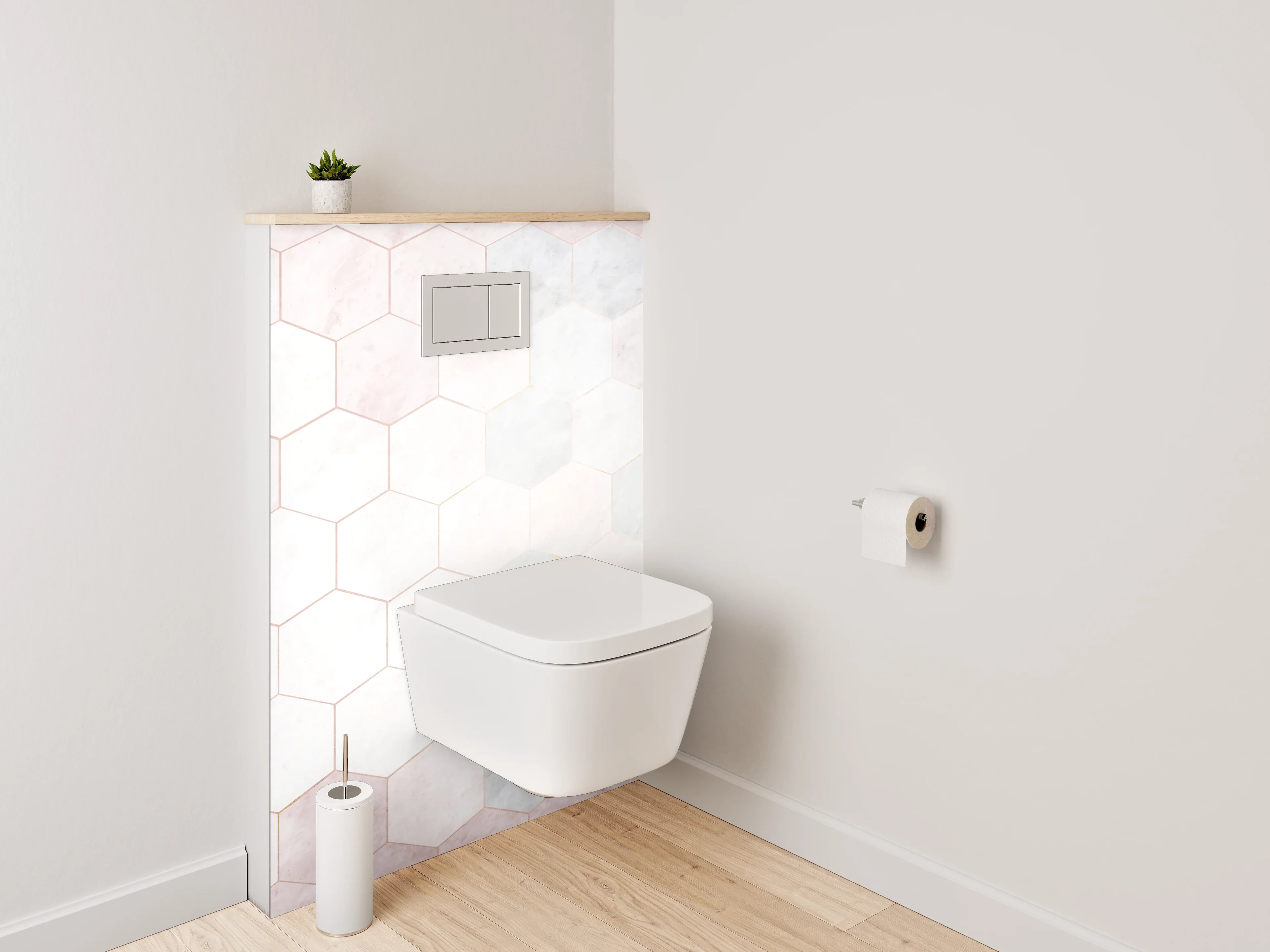 WC-Rückwand - Weiß-graues Marmor Hexagon Fliesenmuster