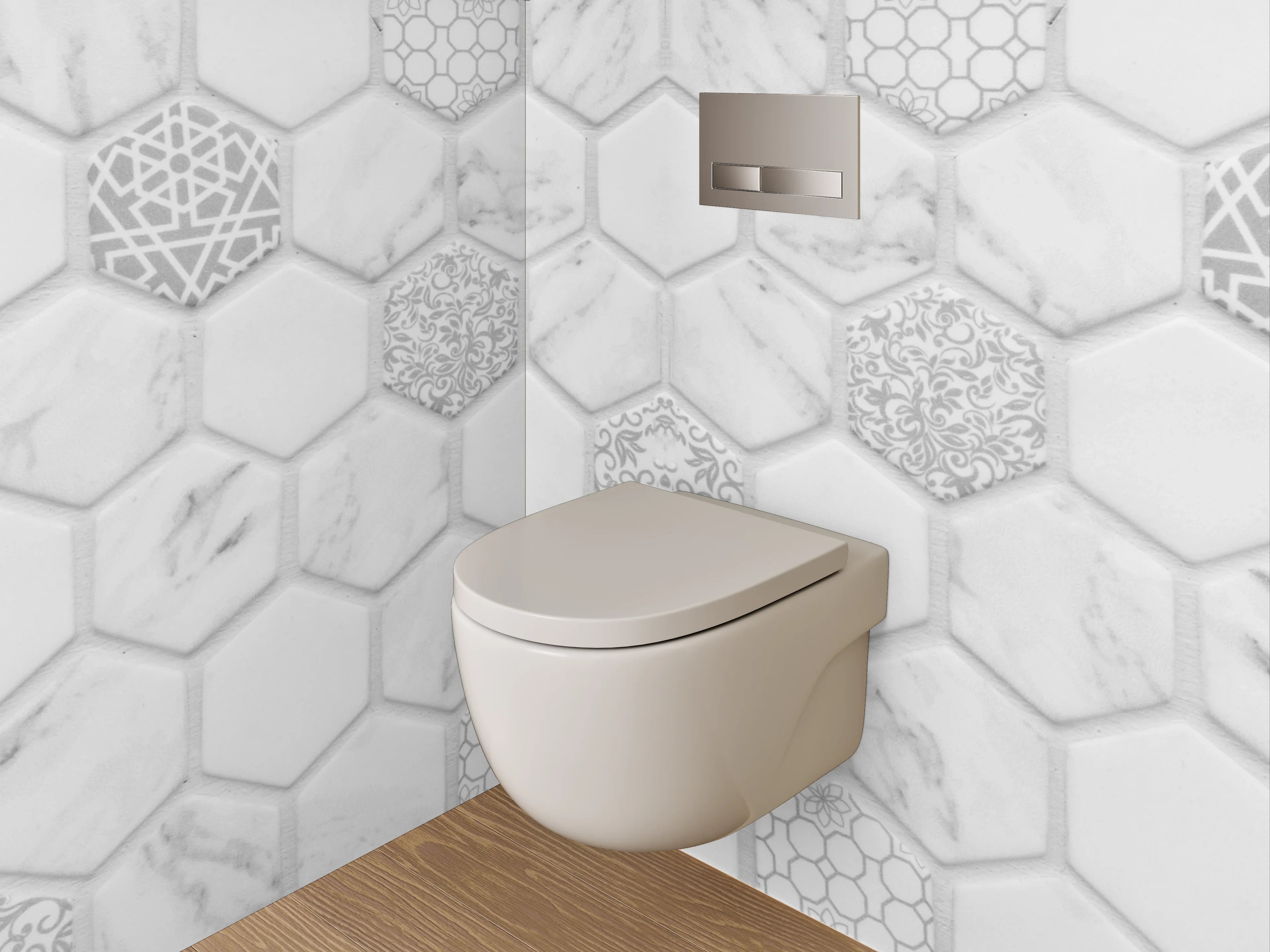 WC-Rückwand - Weiß-graues Marmor Mosaik Hexagon