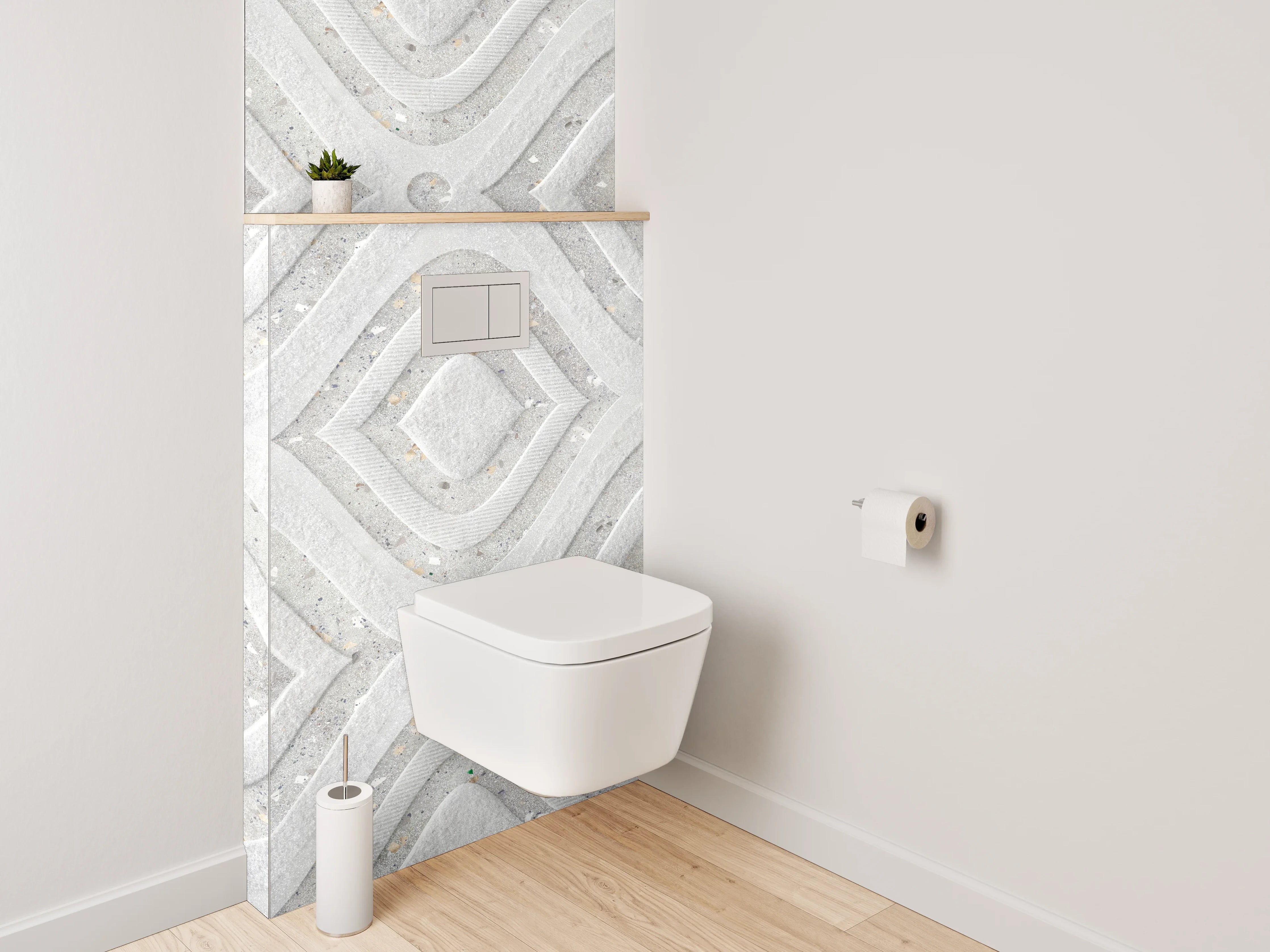 WC-Rückwand - Weiß-graues Mosaikmuster in Marmoroptik